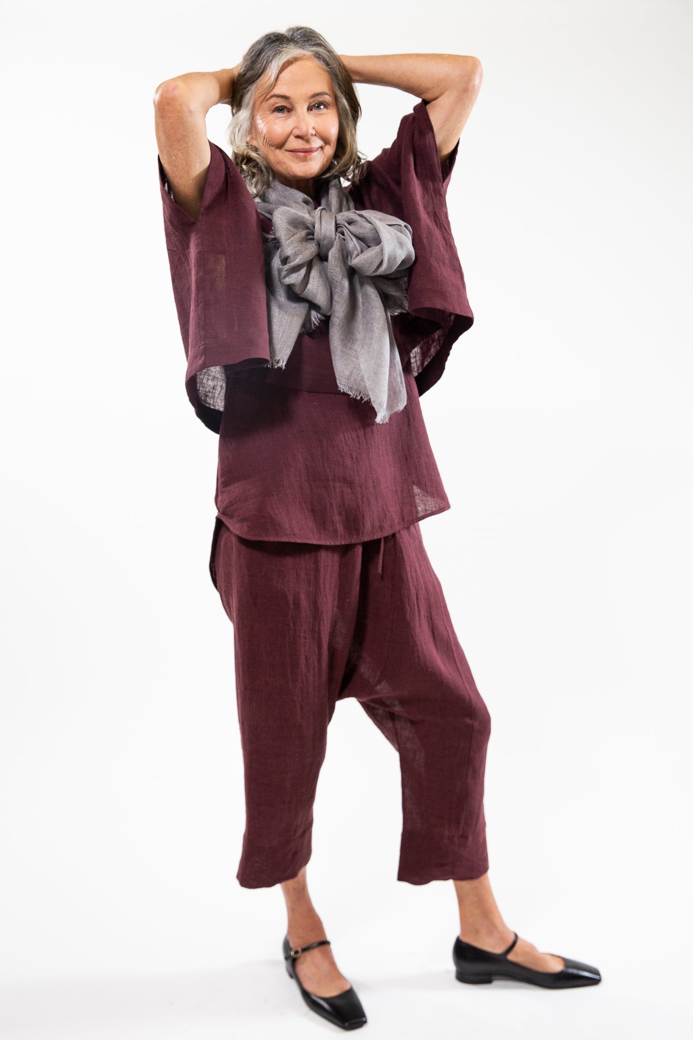 Slate + Salt Gauze Linen Two-Tone Scarf - Flax