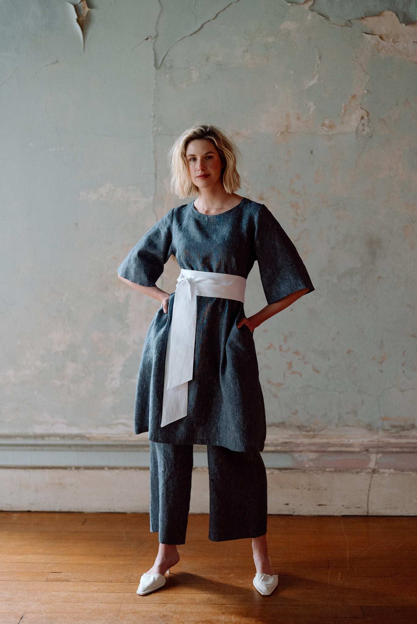 Avery Dress | Navy Pinstripe