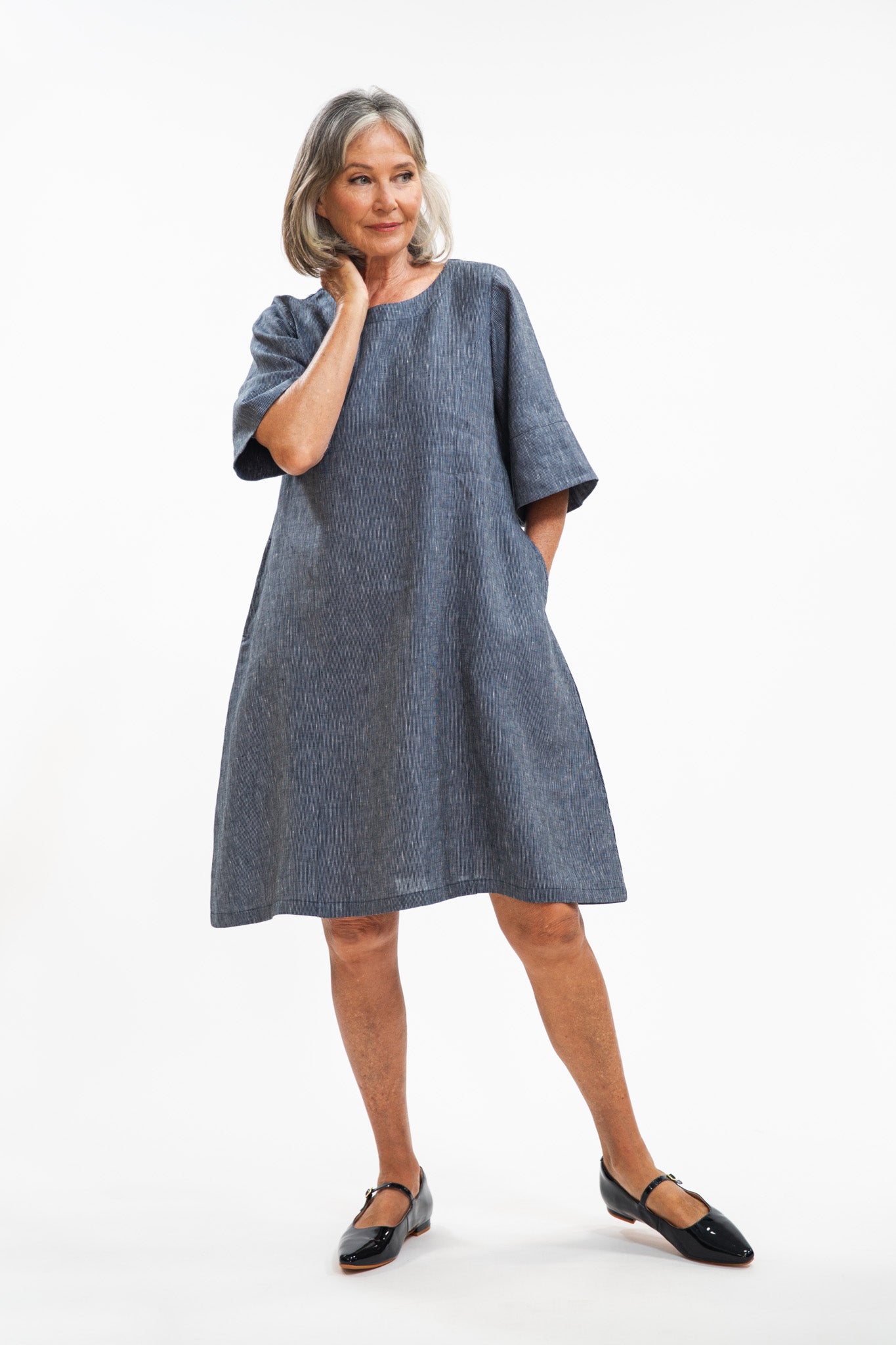 Avery Dress | Navy Pinstripe