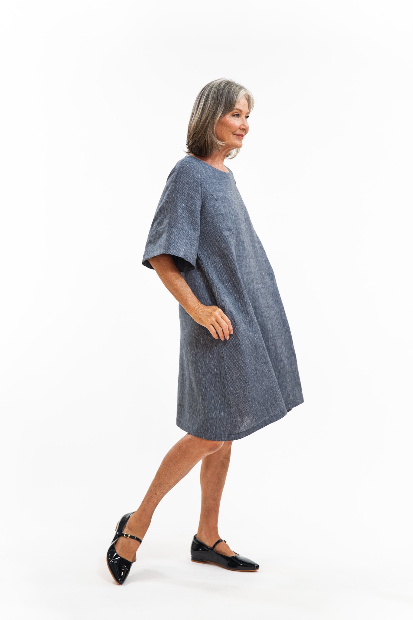 Avery Dress | Navy Pinstripe