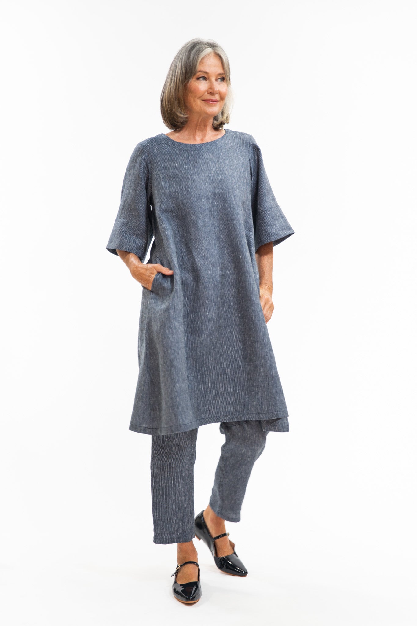 Avery Dress | Navy Pinstripe