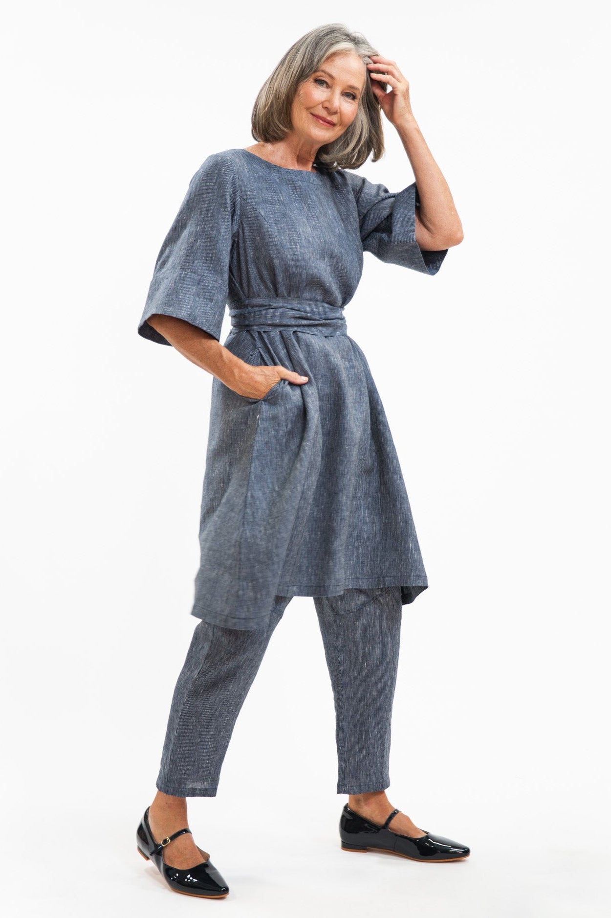 Avery Dress | Navy Pinstripe