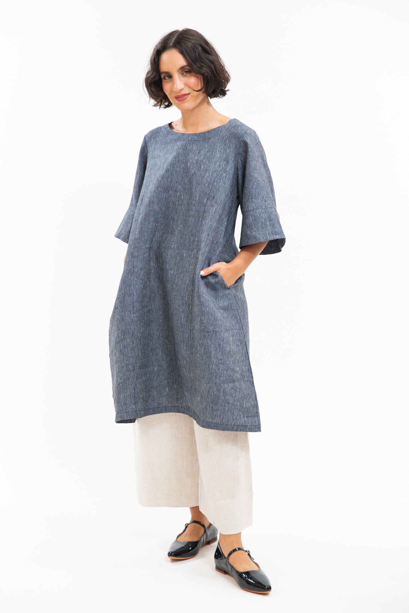 Avery Dress | Navy Pinstripe