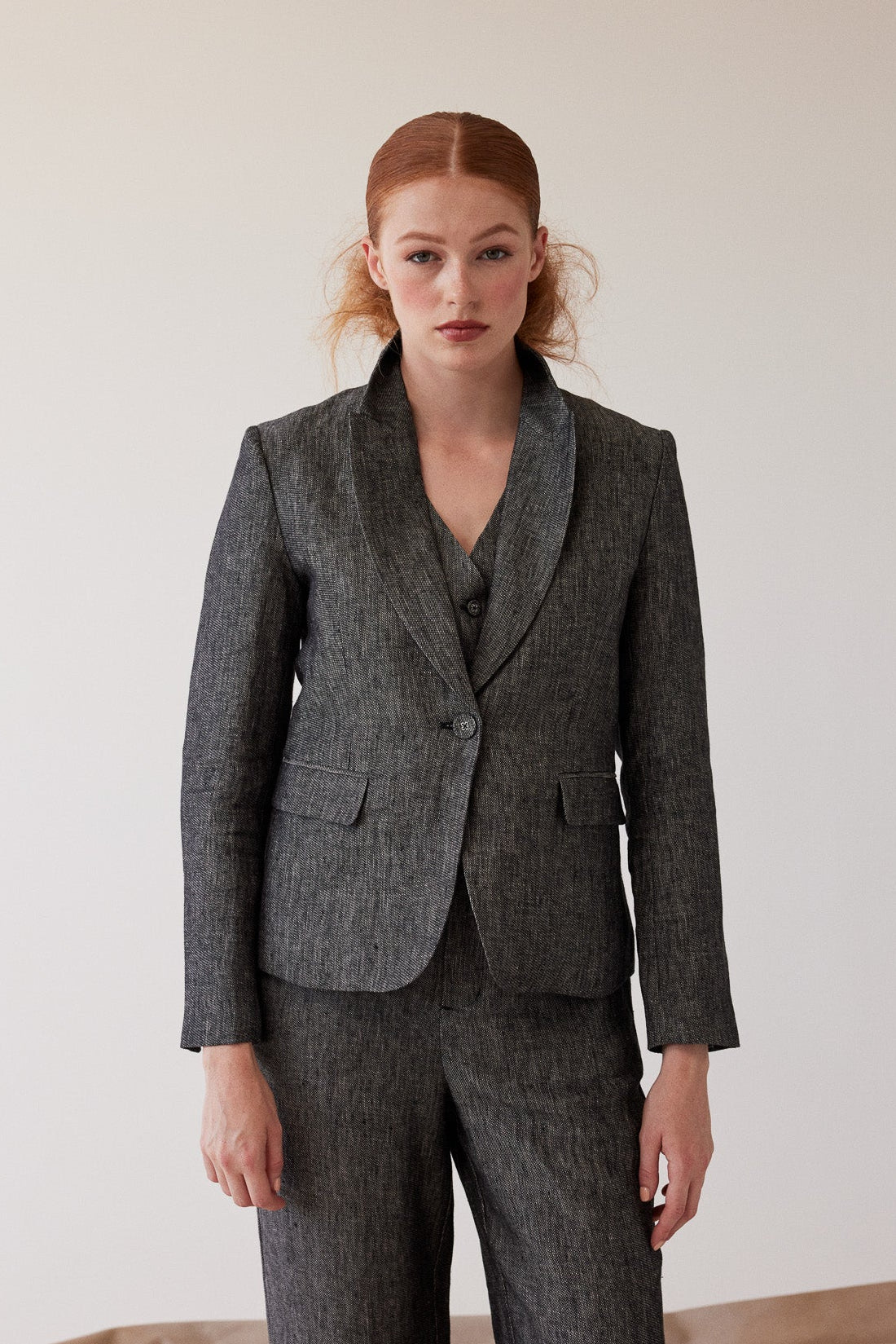 Brooklyn Fitted Blazer | Black Denim Linen