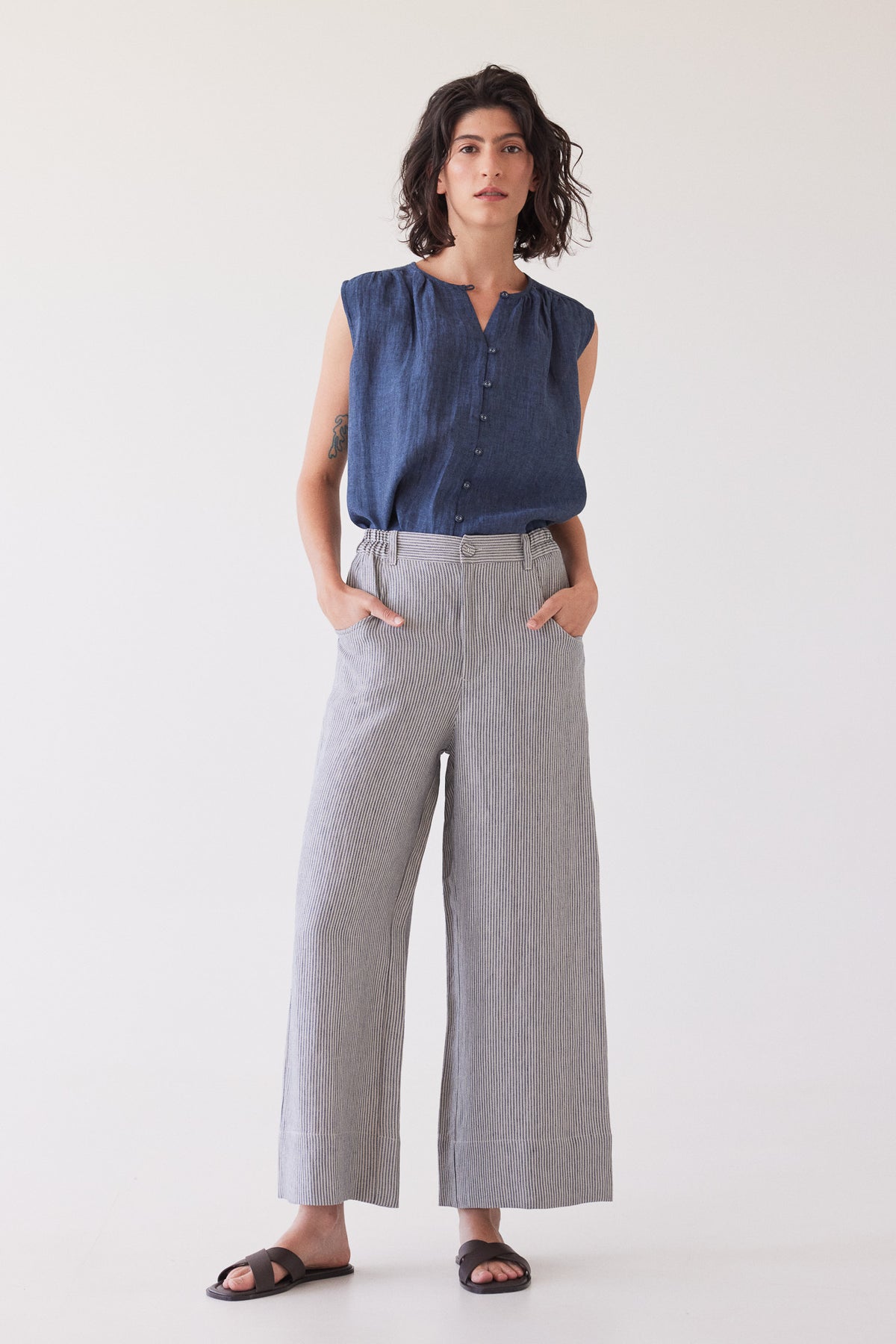 Bowie Wide Leg Pant | Chambray Stripe