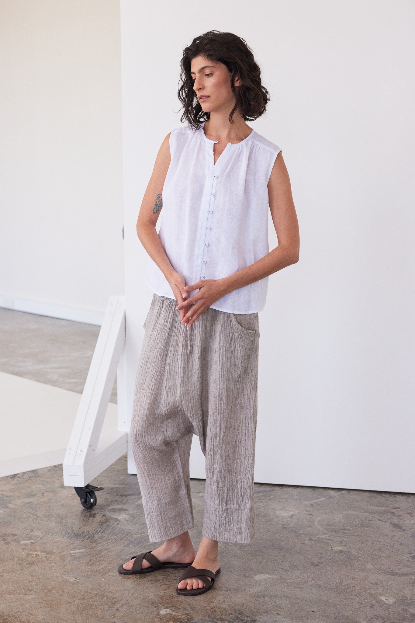 Ginza Drop Crotch Pant | Stone Gauze