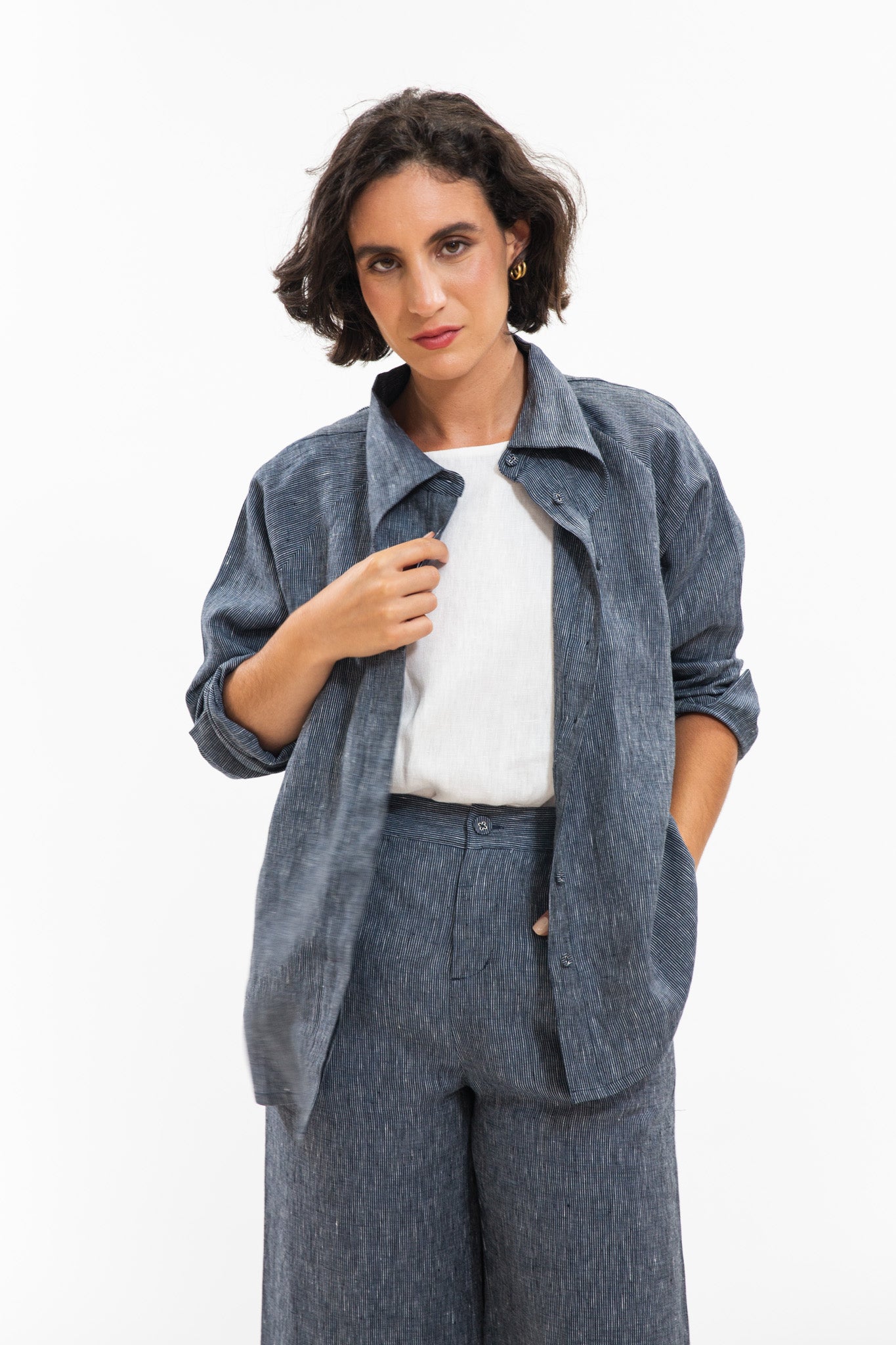 Clarke Shirt | Navy Pinstripe