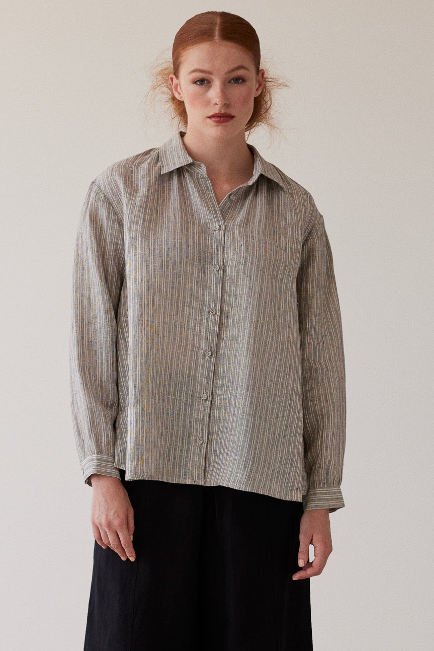 Cohen Button Through Shirt | Stippling Stripe