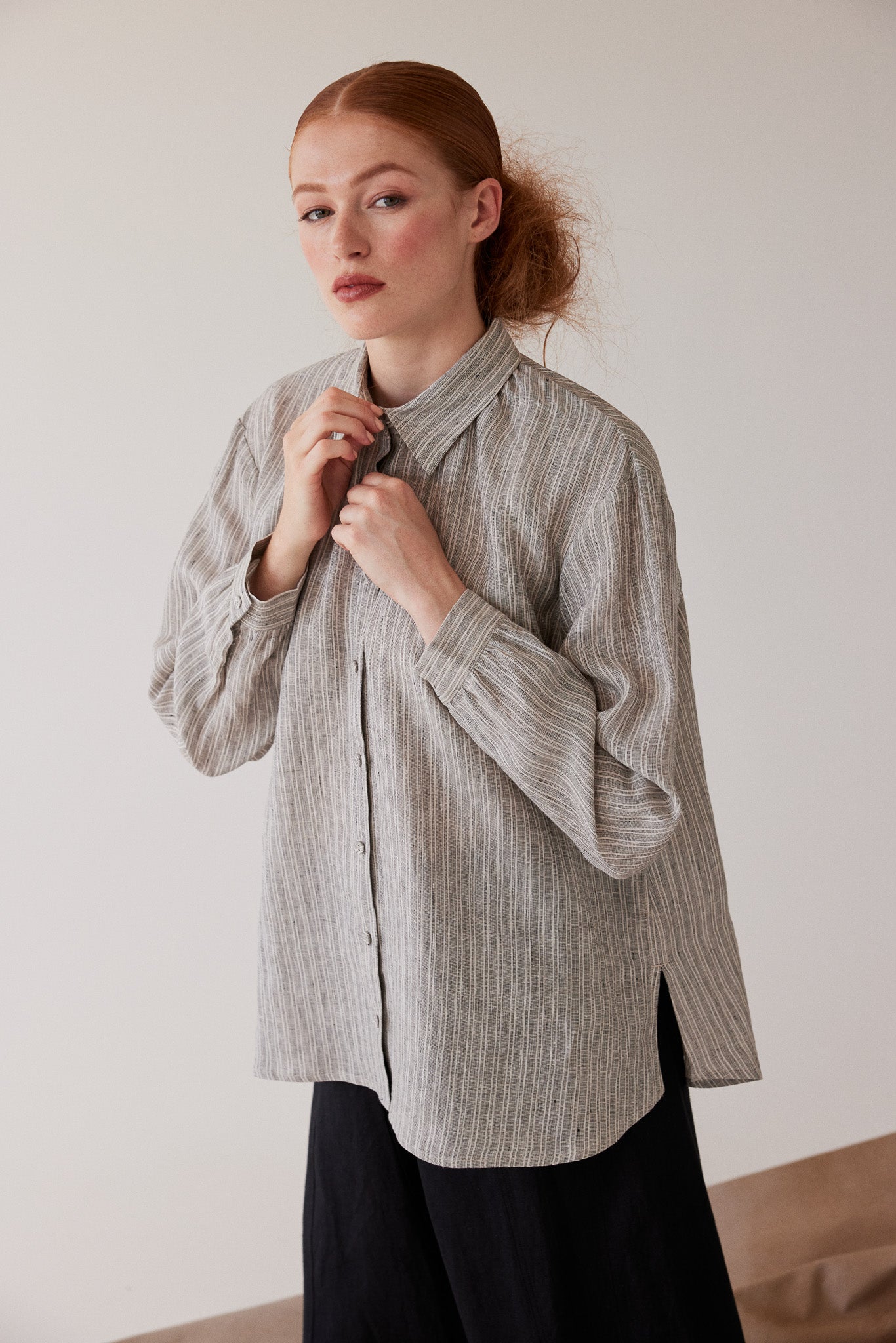 Cohen Button Through Shirt | Stippling Stripe