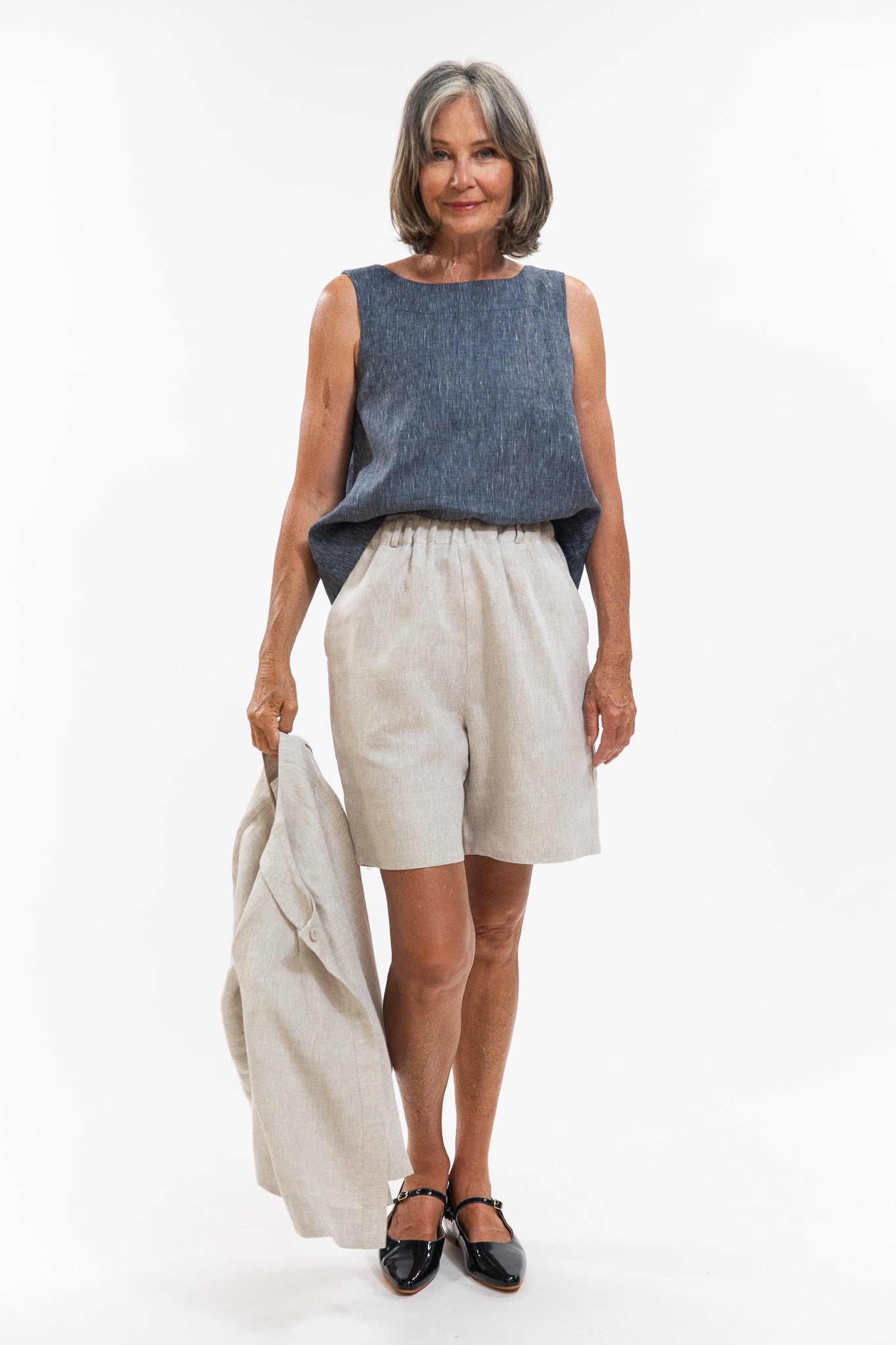 Ellis Shell Top | Navy Pinstripe