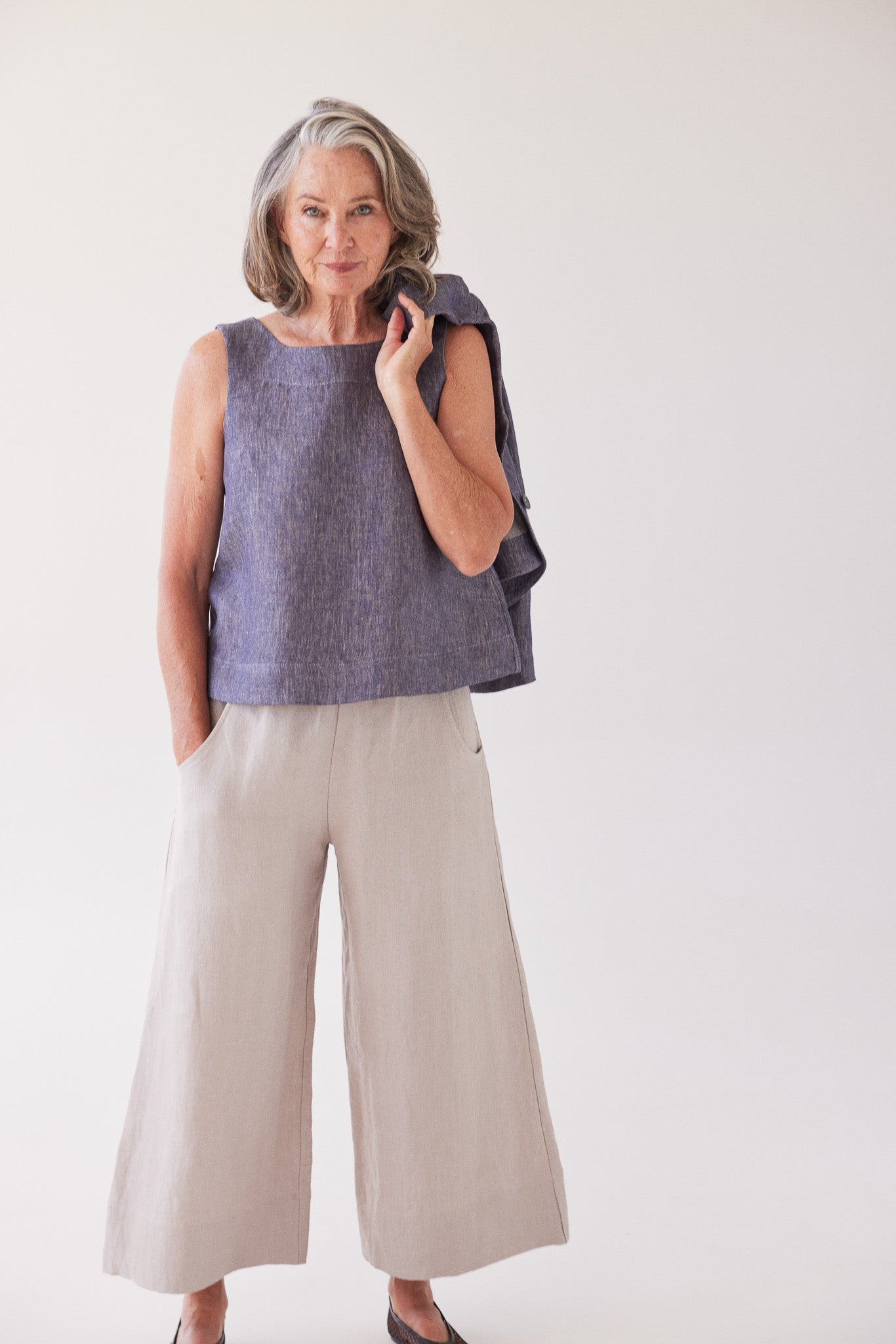 Ellis Shell Top | Dusty Denim Linen