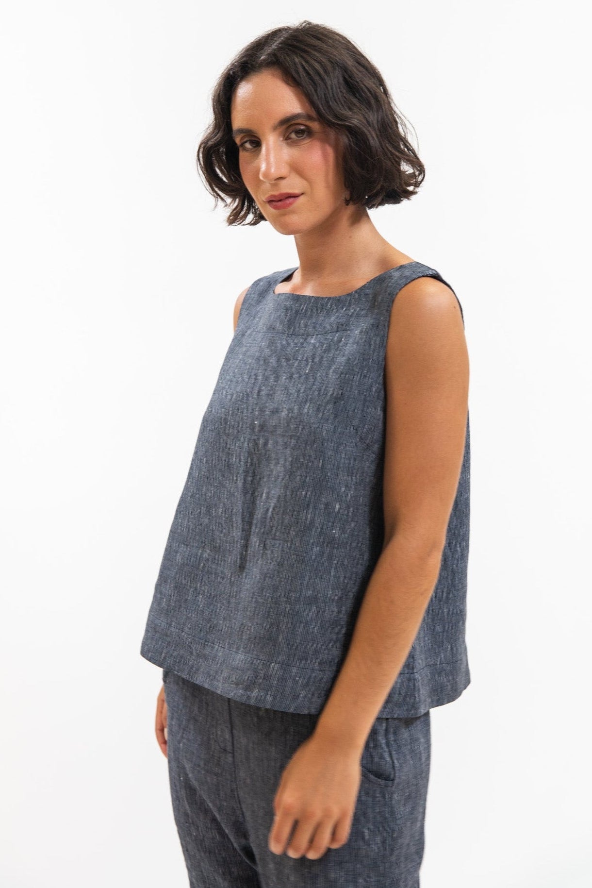 Ellis Shell Top | Navy Pinstripe