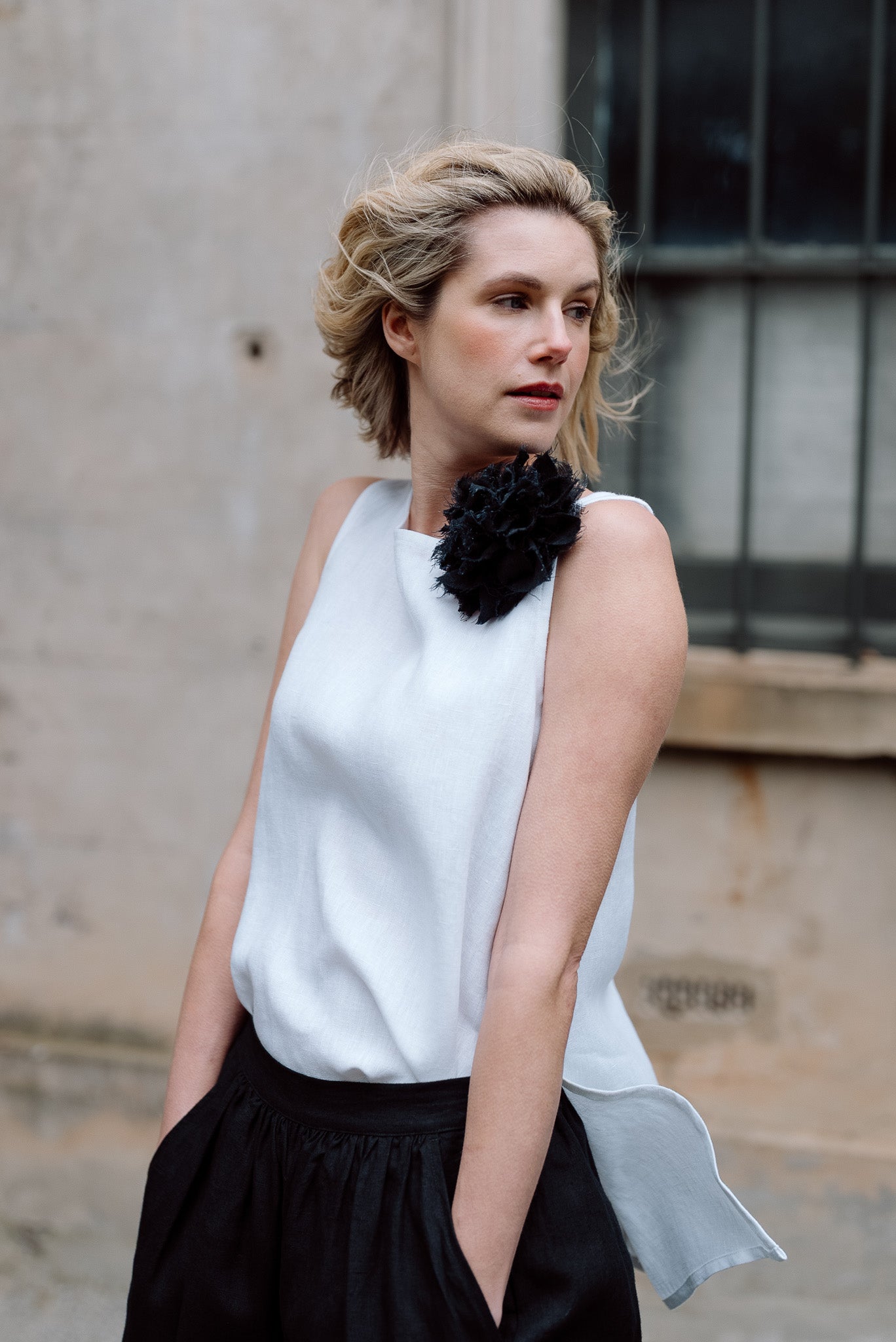 Fabric Flower Brooch | Black Crush