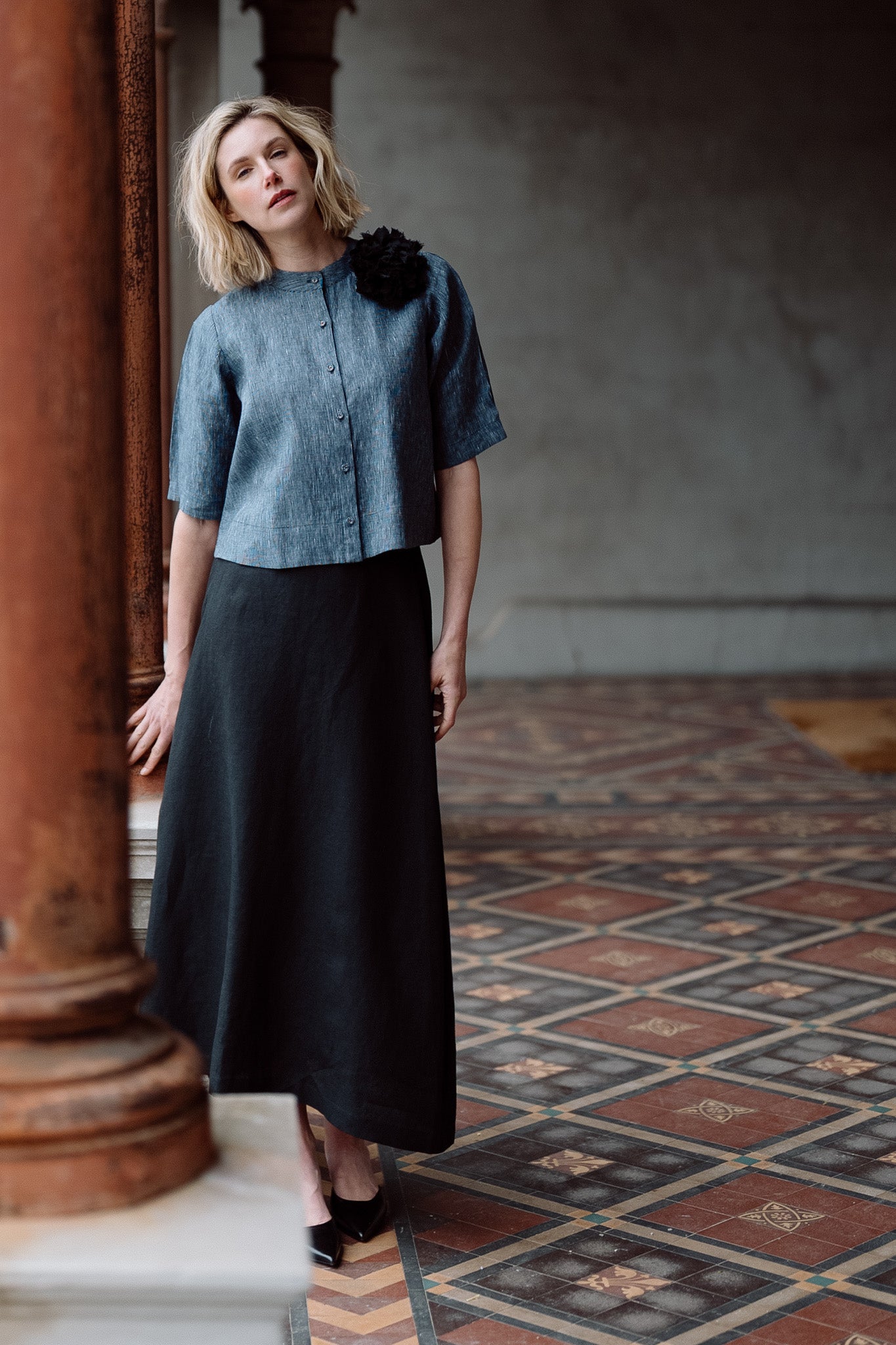 Fabric Flower Brooch | Black