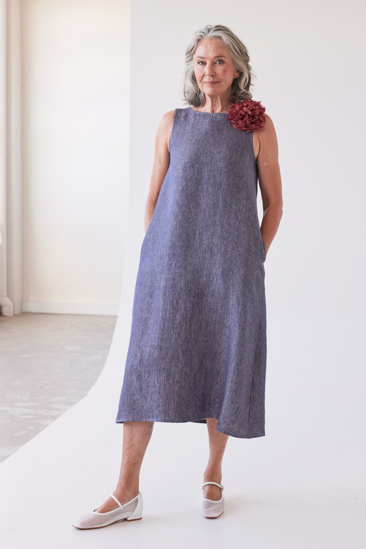 Asher Sleeveless Dress | Dusty Denim Linen