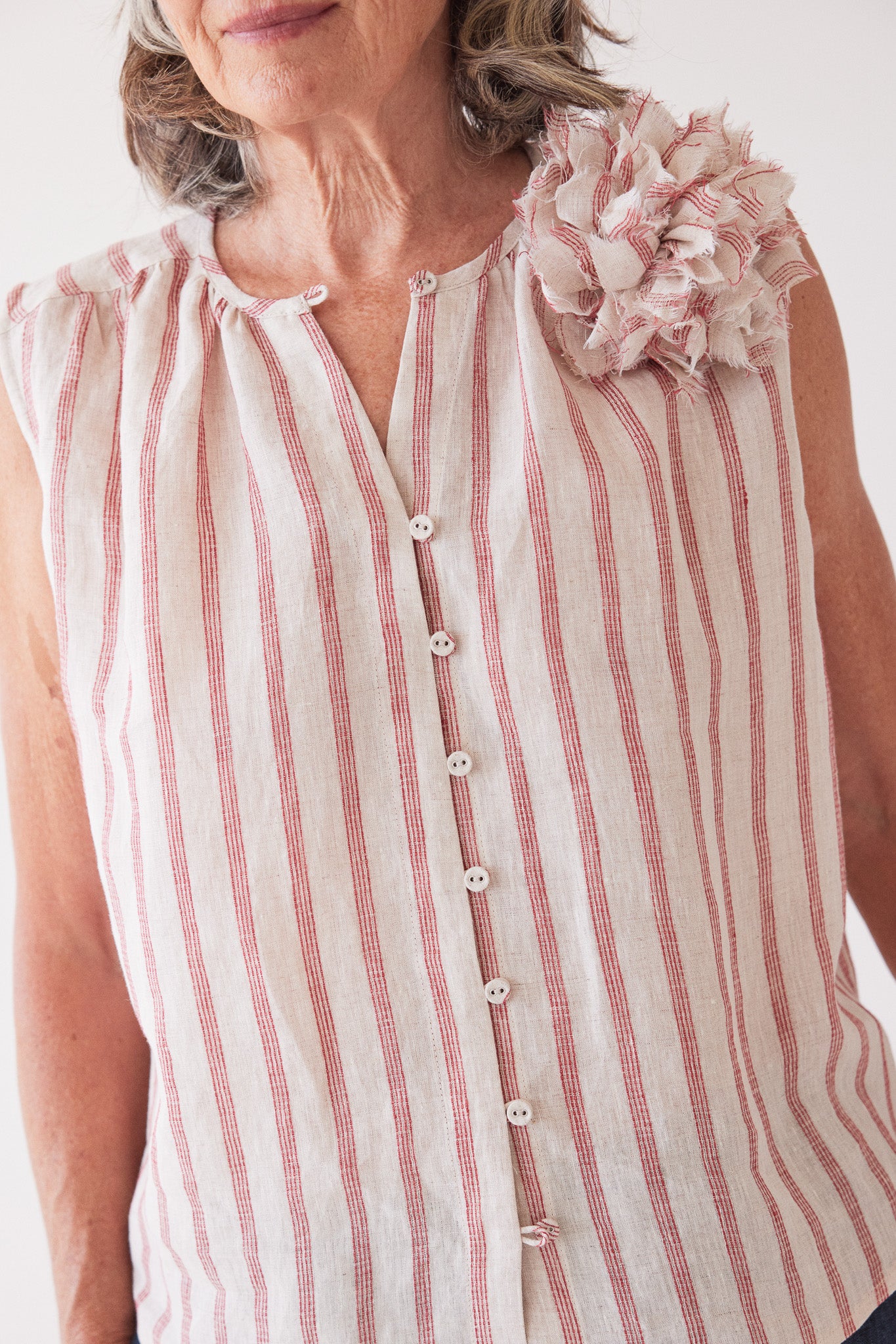 Fabric Flower Brooch | Burnt Sienna Stripe
