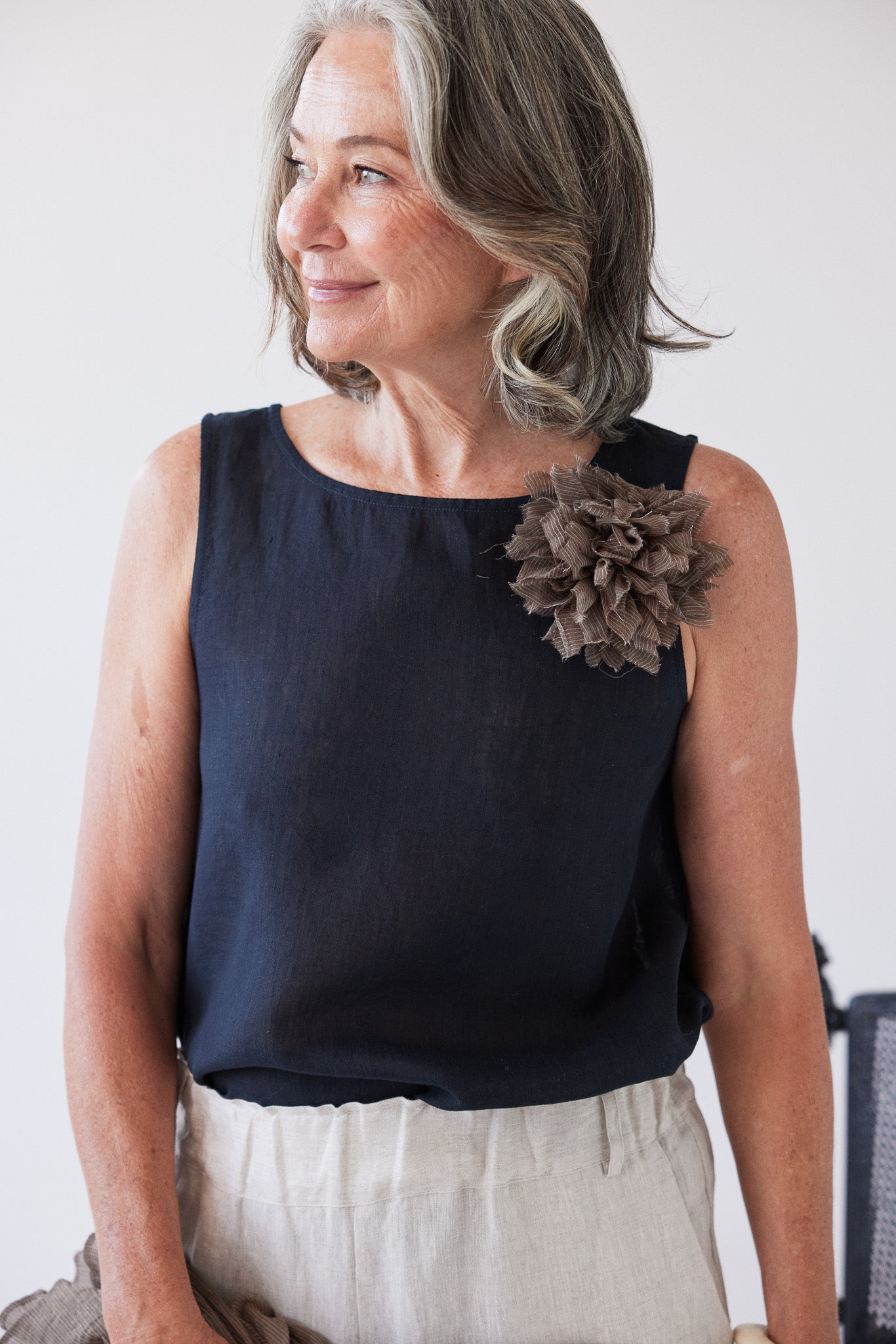 Fabric Flower Brooch | Mocha Cotton Voile