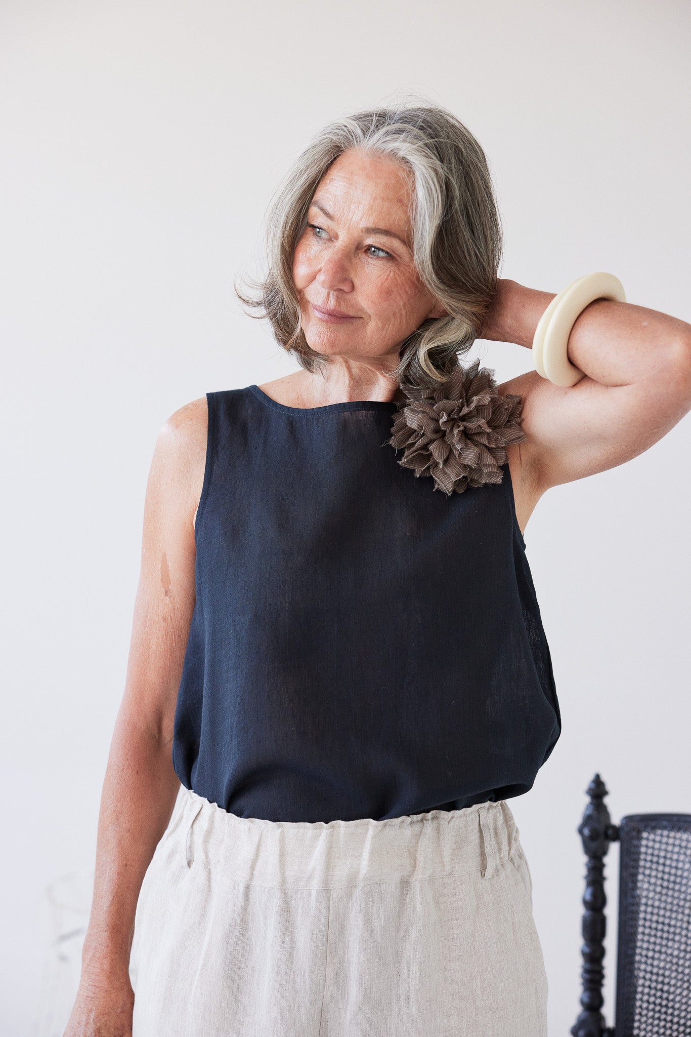 Fabric Flower Brooch | Mocha Cotton Voile