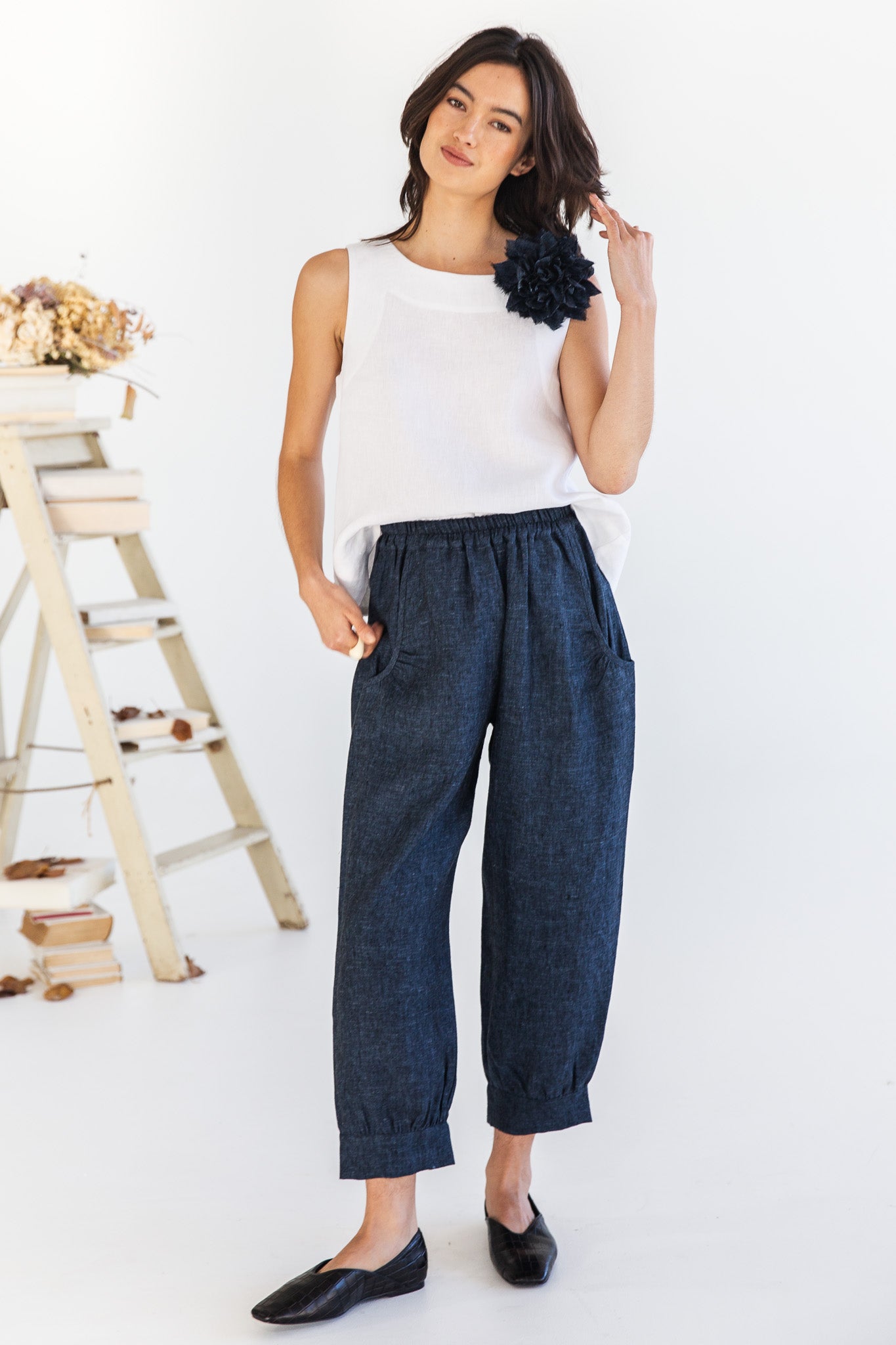 Fabric Flower Brooch | Navy