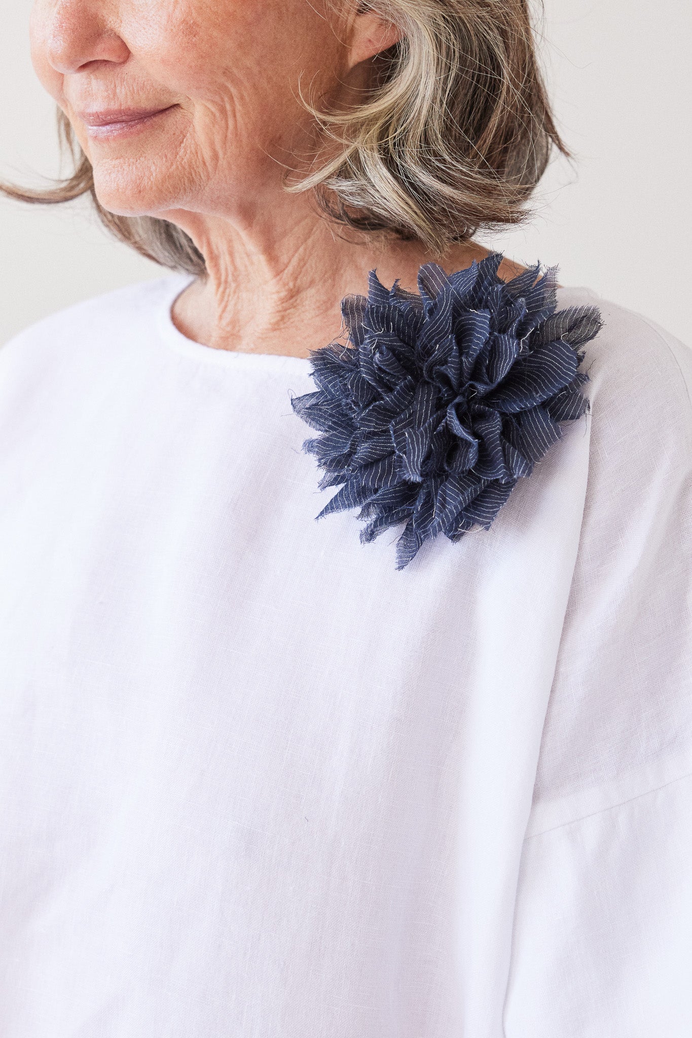 Fabric Flower Brooch | Navy Cotton Voile