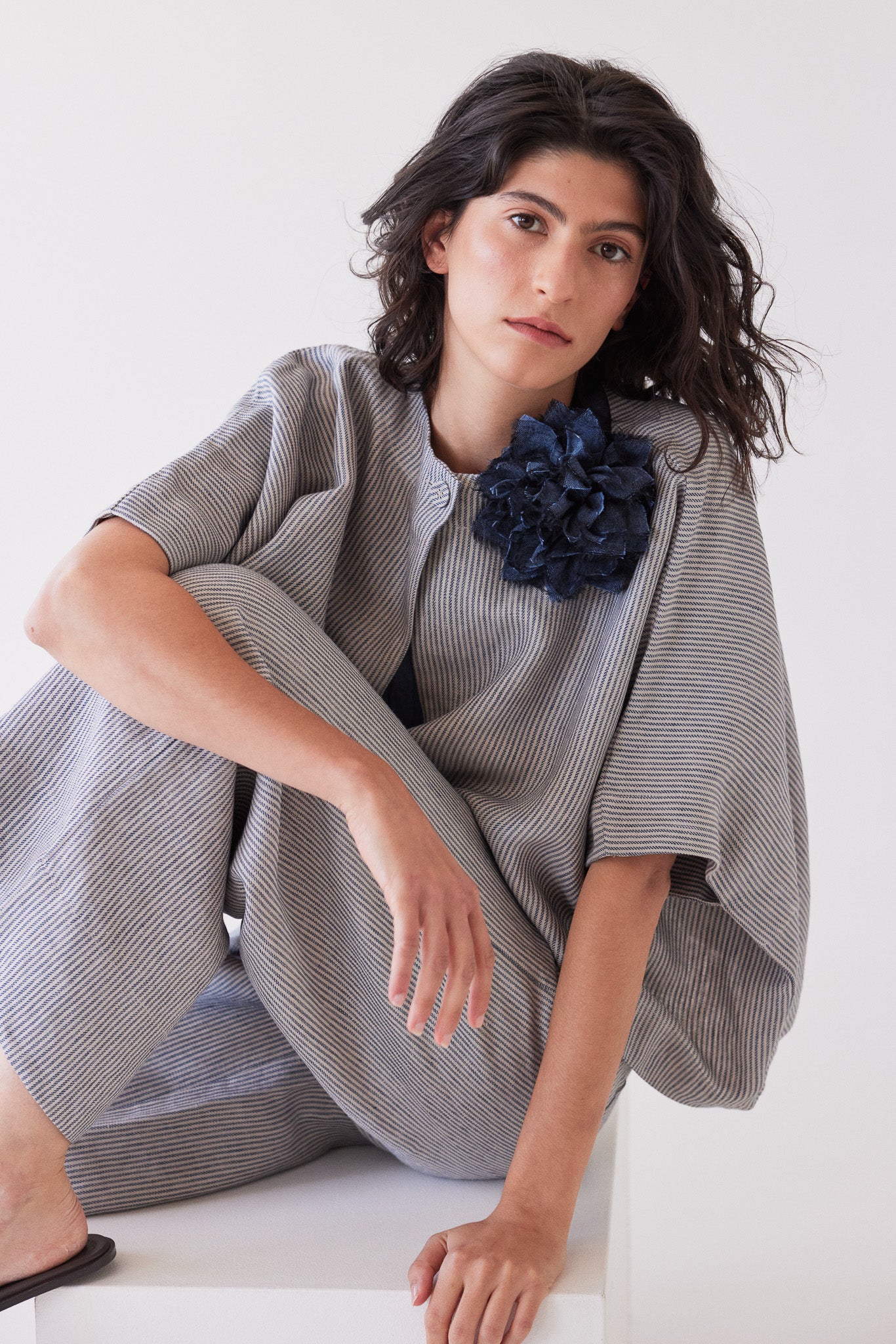 Fabric Flower Brooch | Navy