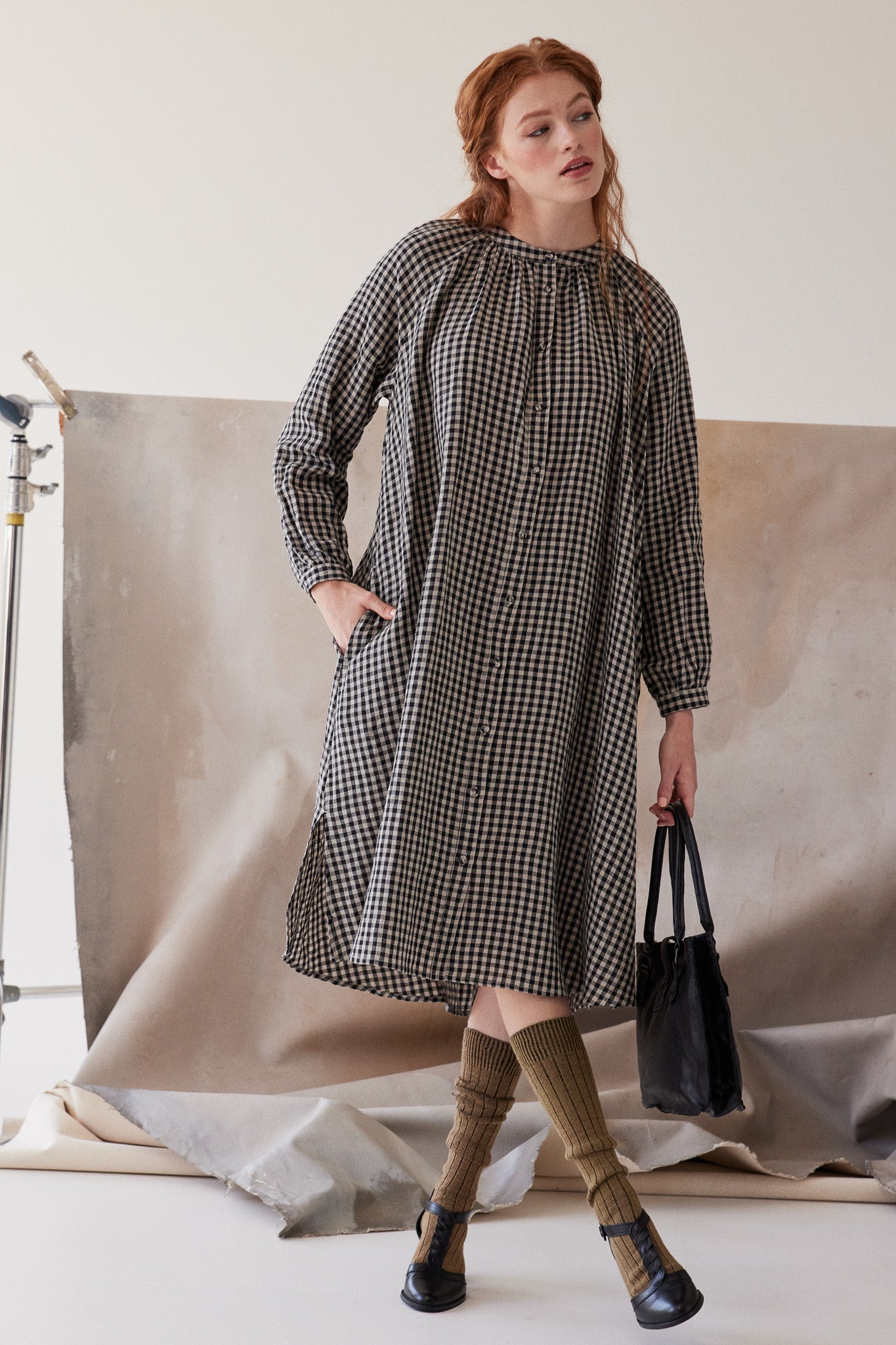 Gianna Belted Dress | Black Gingham