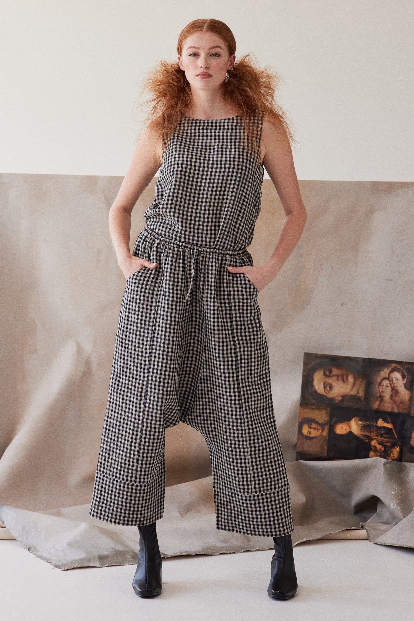 Ginza Drop Crotch Pant | Black Gingham