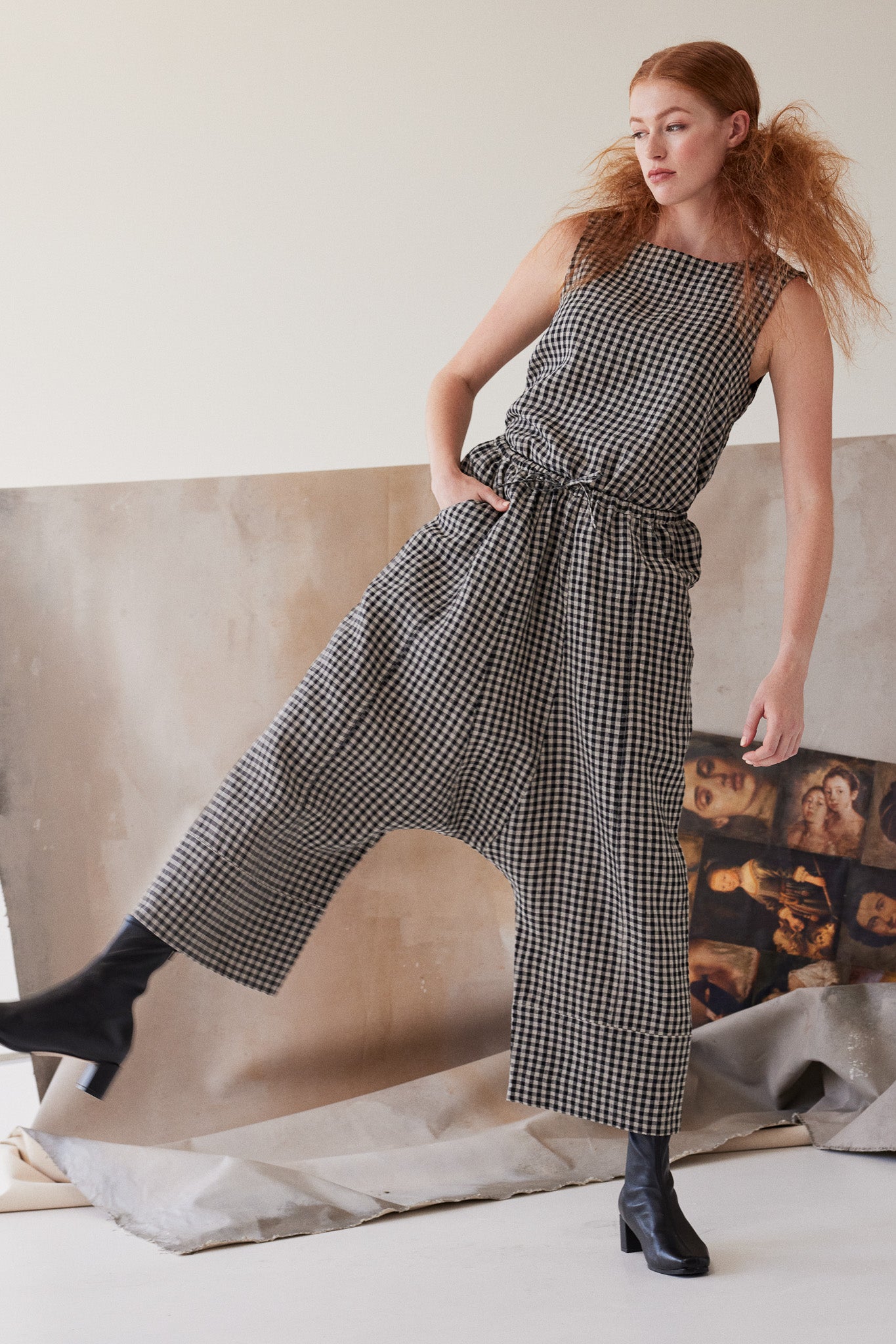 Ginza Drop Crotch Pant | Black Gingham