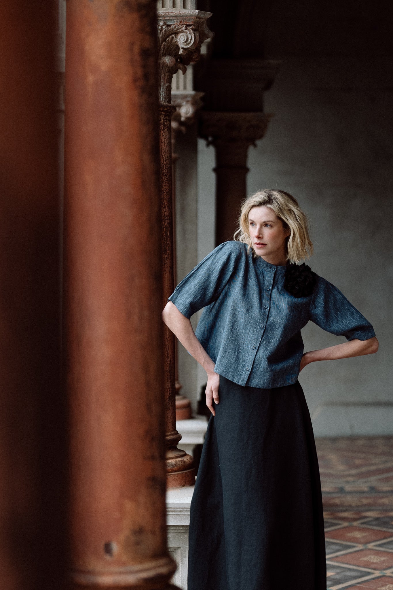 Loretta Top | Navy Pinstripe