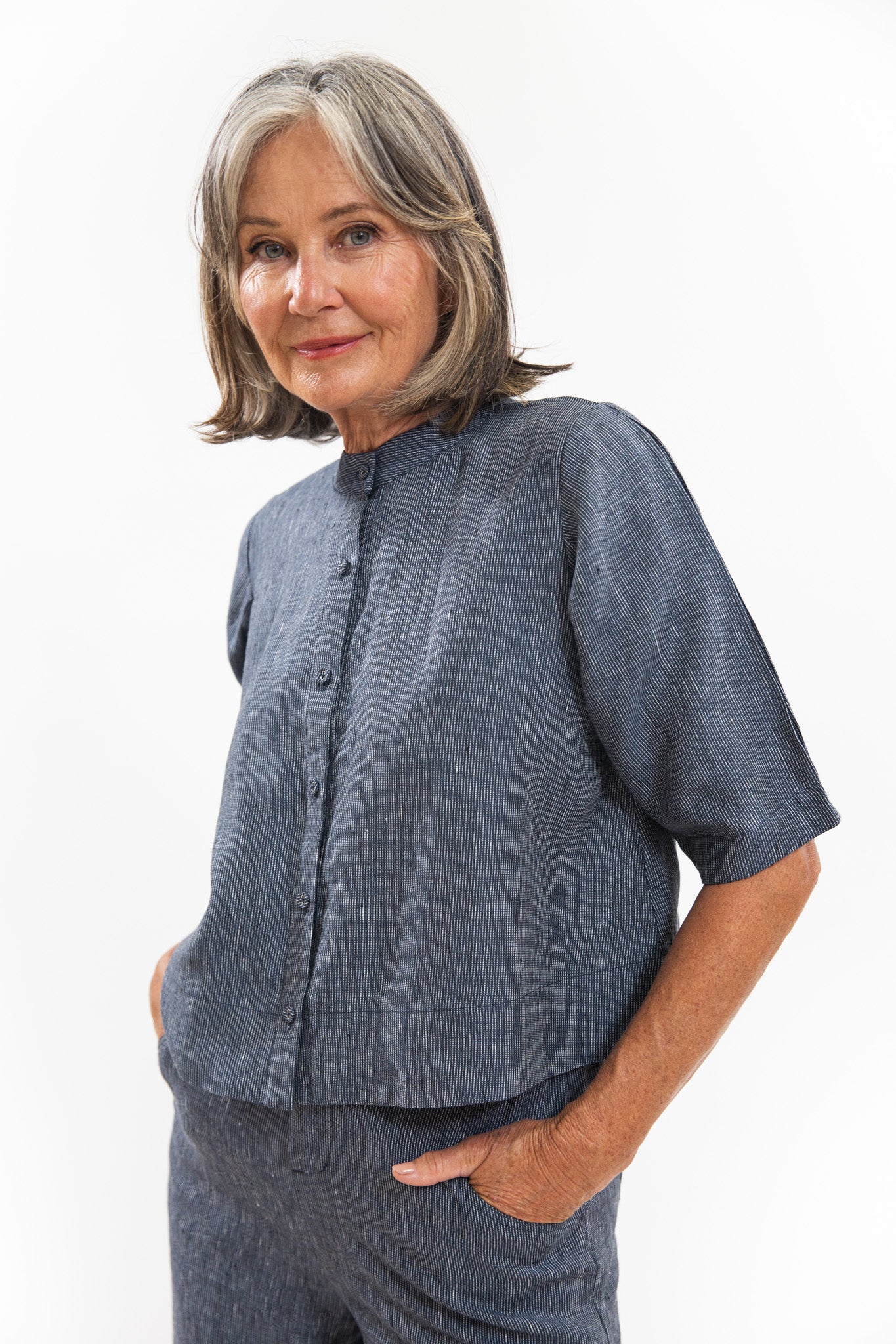 Loretta Top | Navy Pinstripe