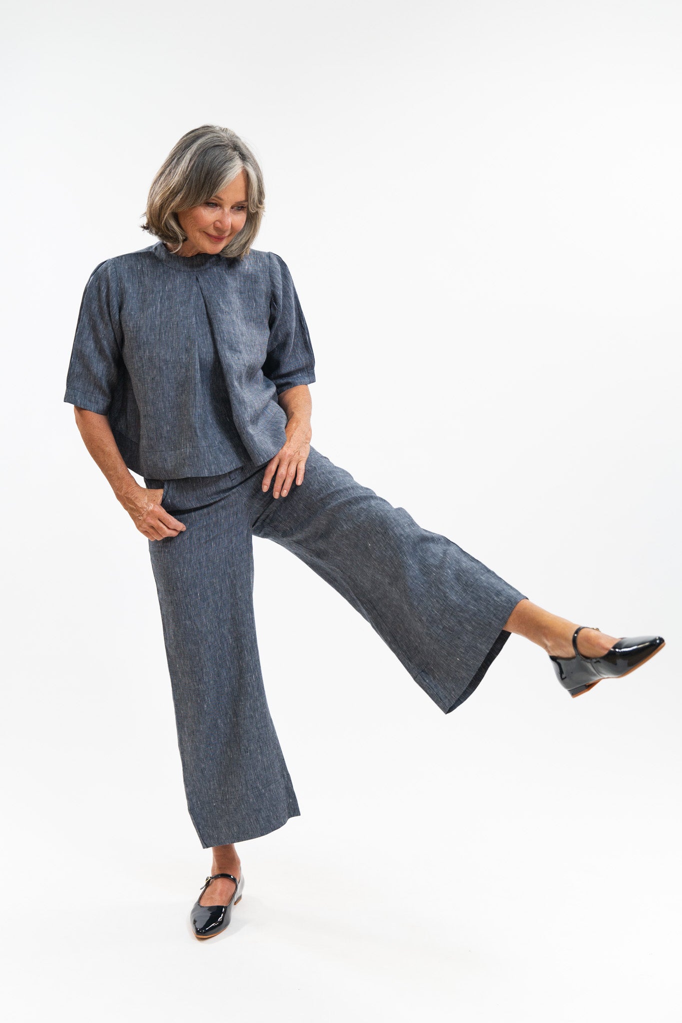 Loretta Top | Navy Pinstripe