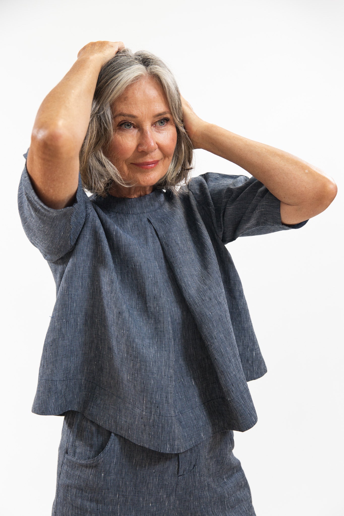 Loretta Top | Navy Pinstripe