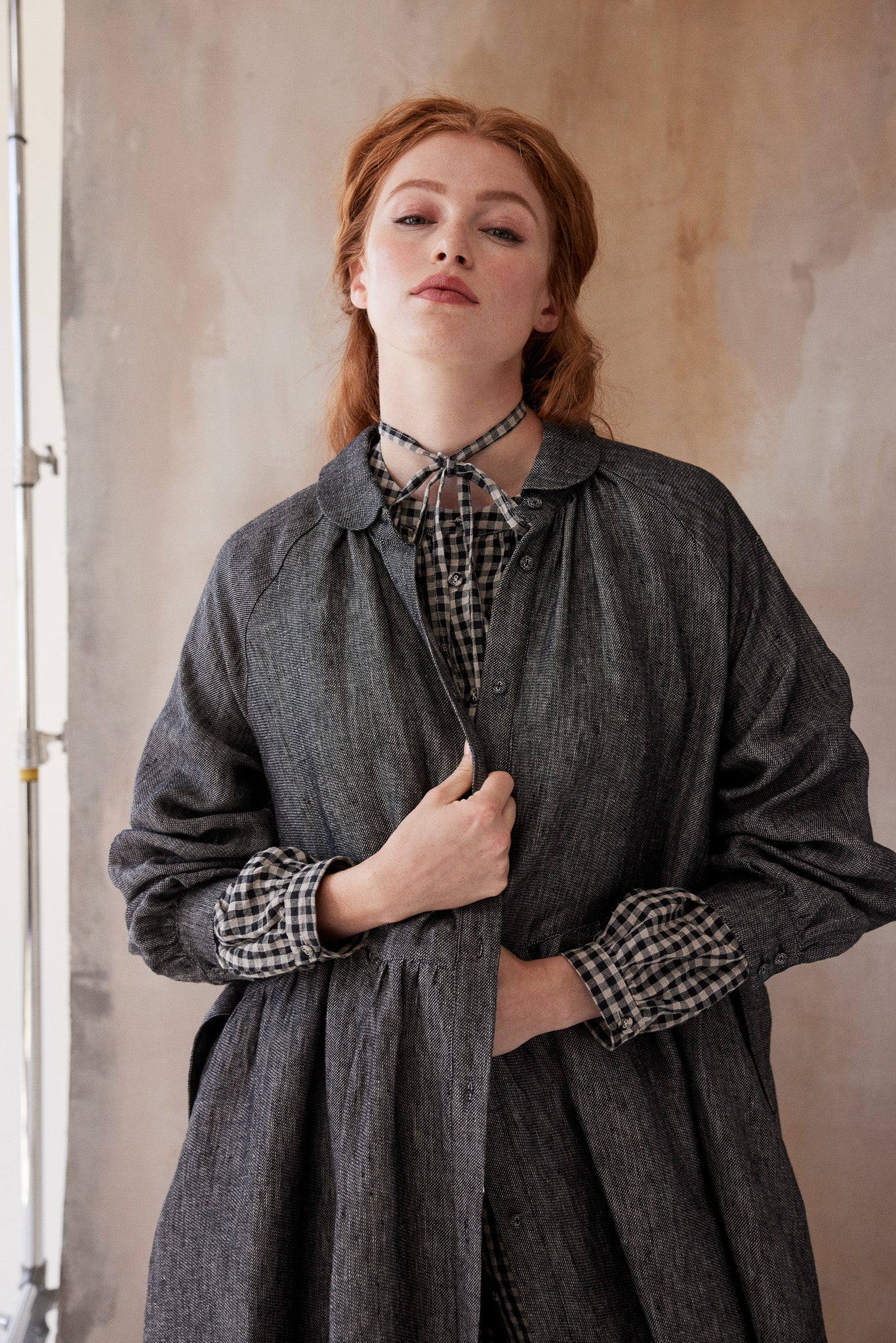 Maebry Duster Jacket | Black Denim Linen
