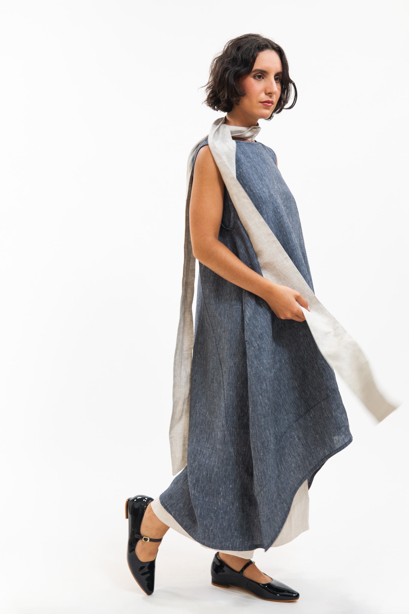 Mia Dress | Navy Pinstripe