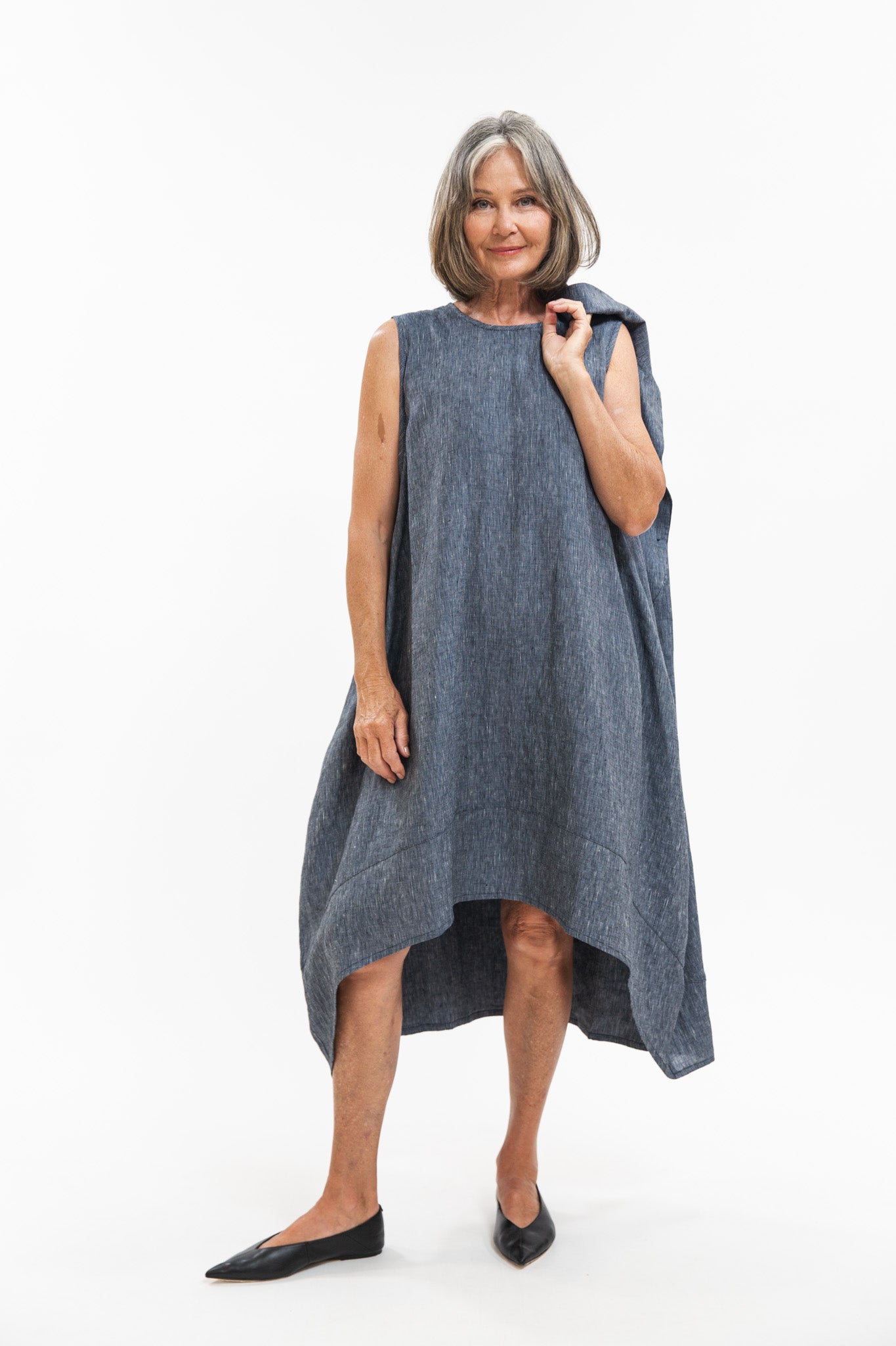 Mia Dress | Navy Pinstripe