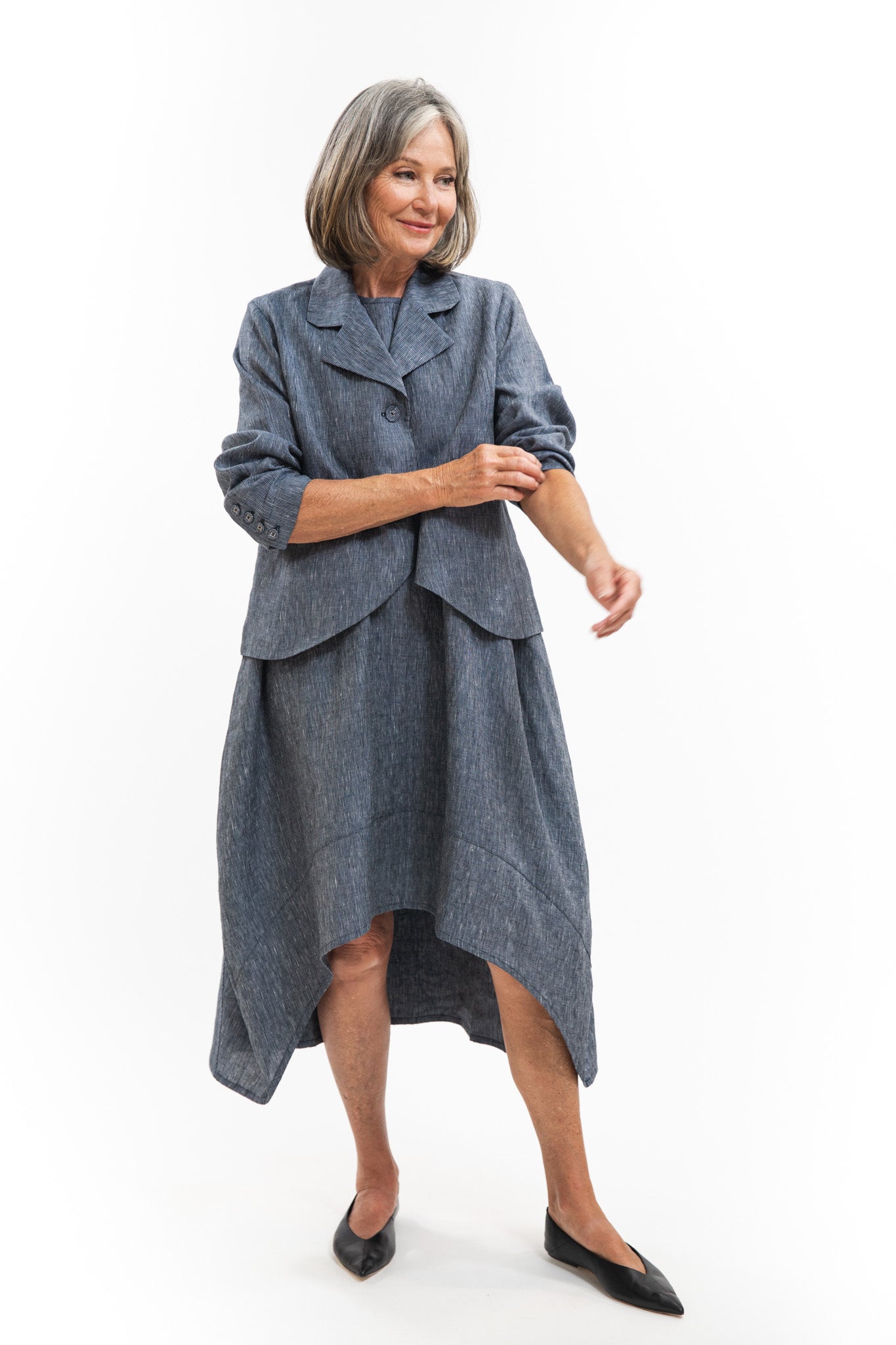 Mia Dress | Navy Pinstripe