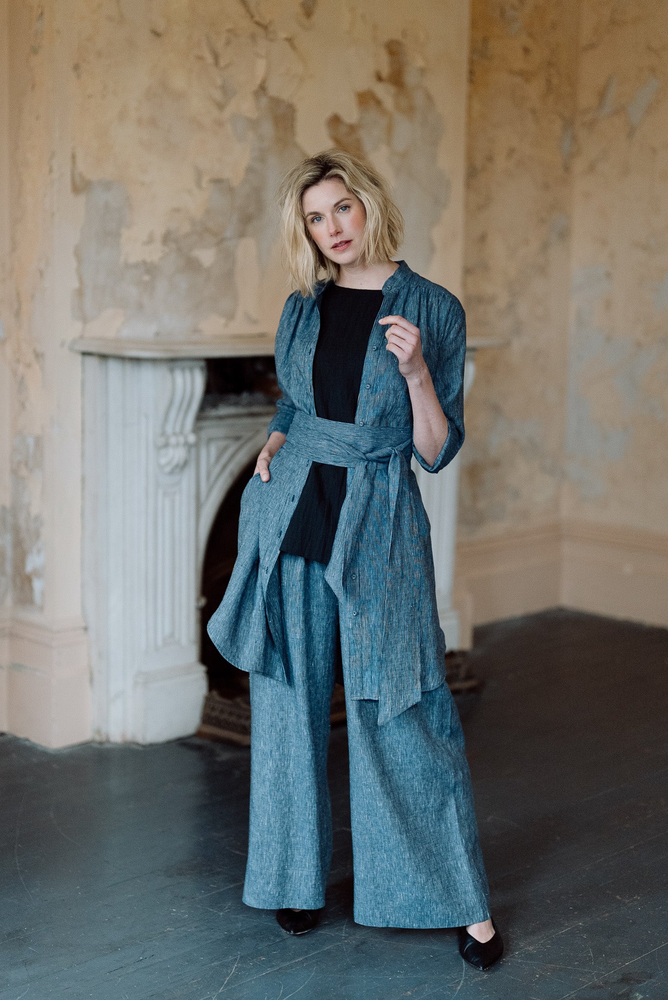 Ophelia Shirt Dress | Navy Pinstripe