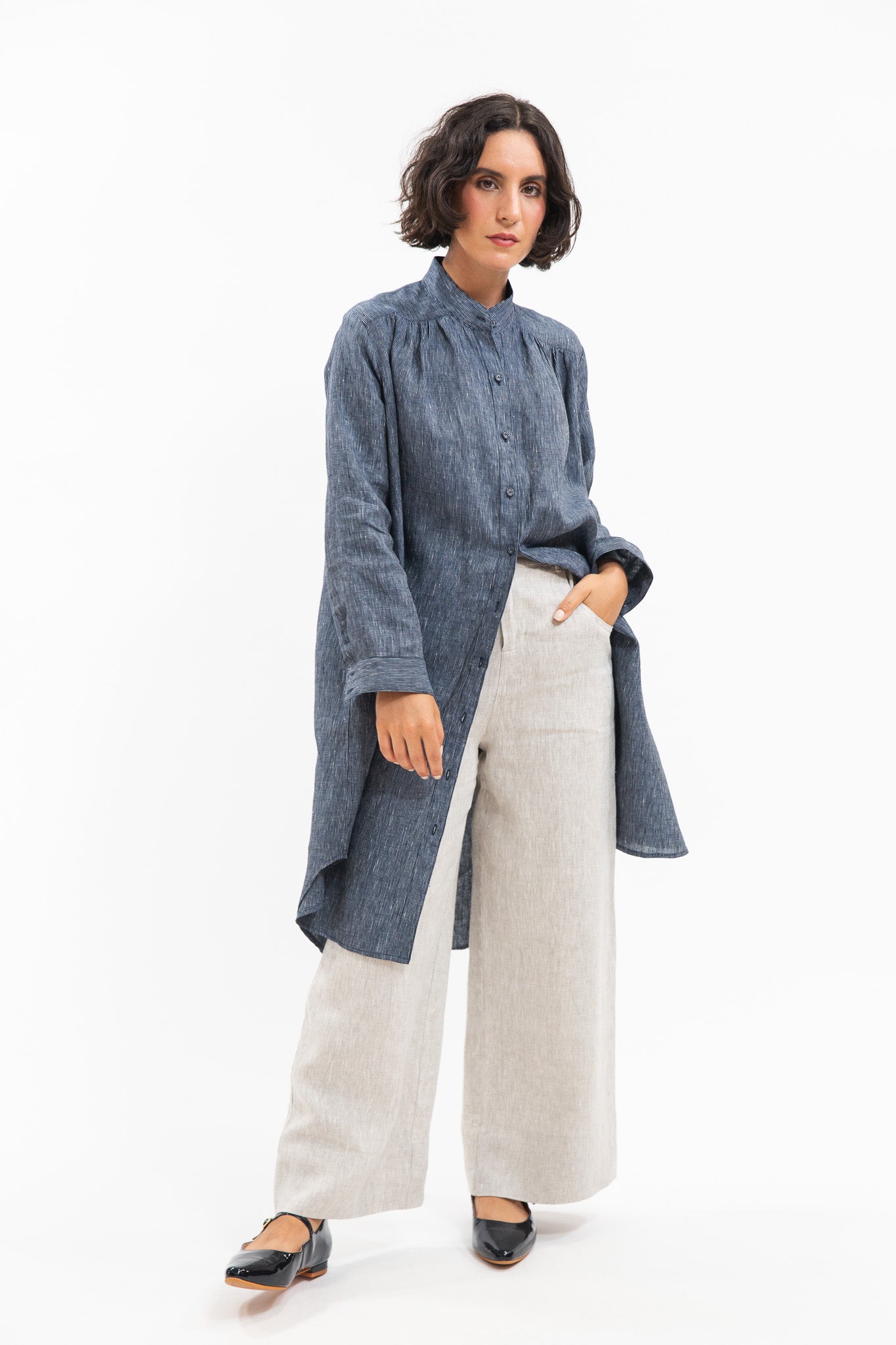 Ophelia Shirt Dress | Navy Pinstripe