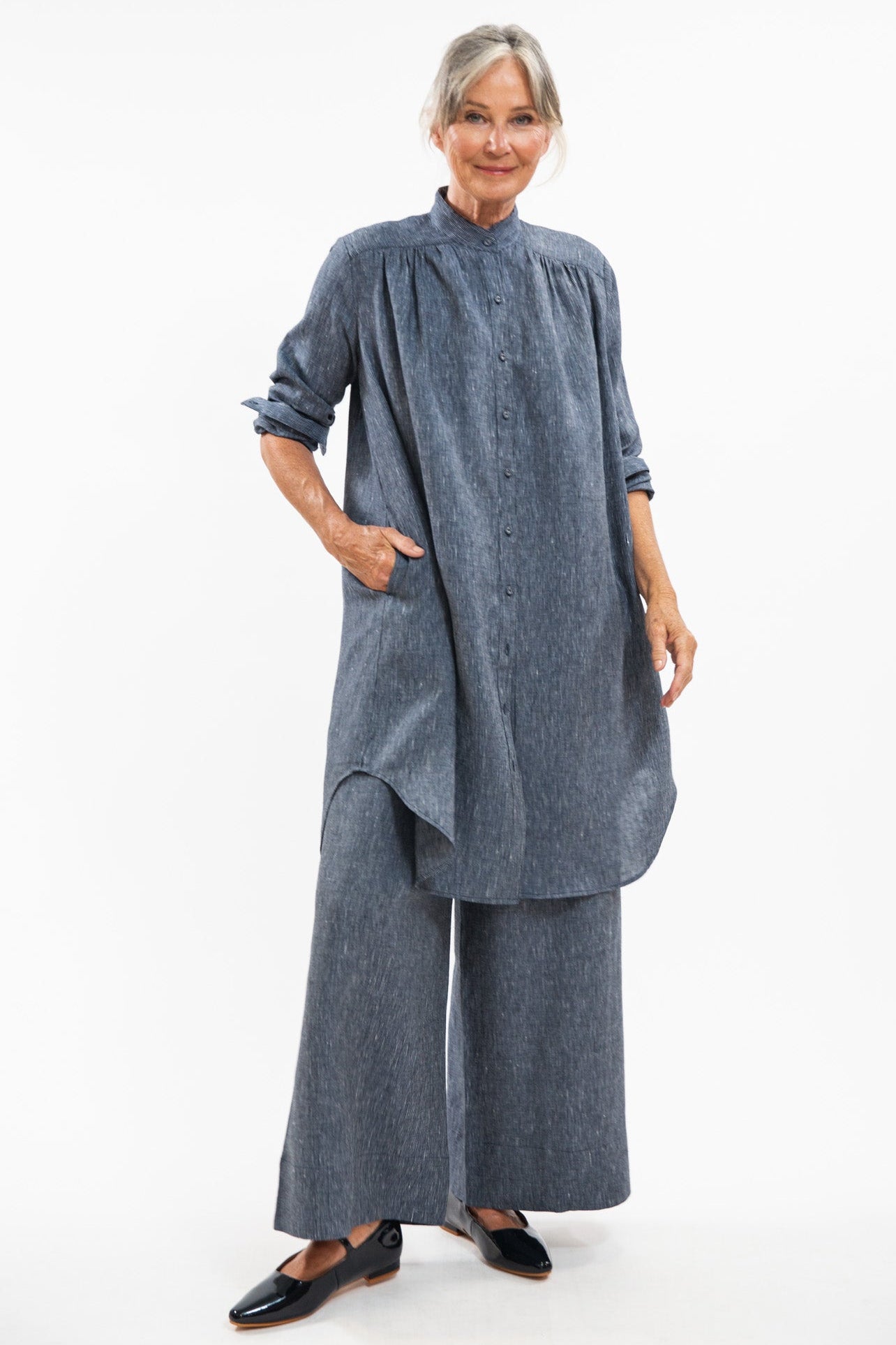 Ophelia Shirt Dress | Navy Pinstripe