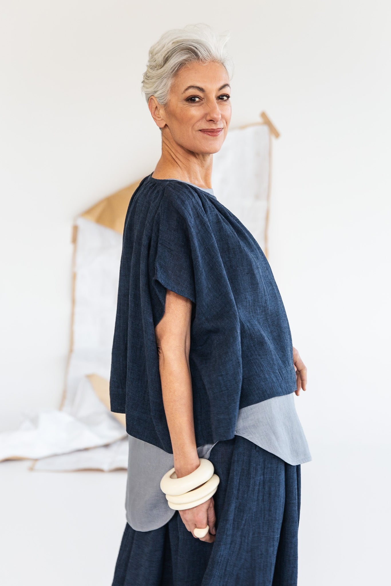 Poppy Top | Navy Gauze