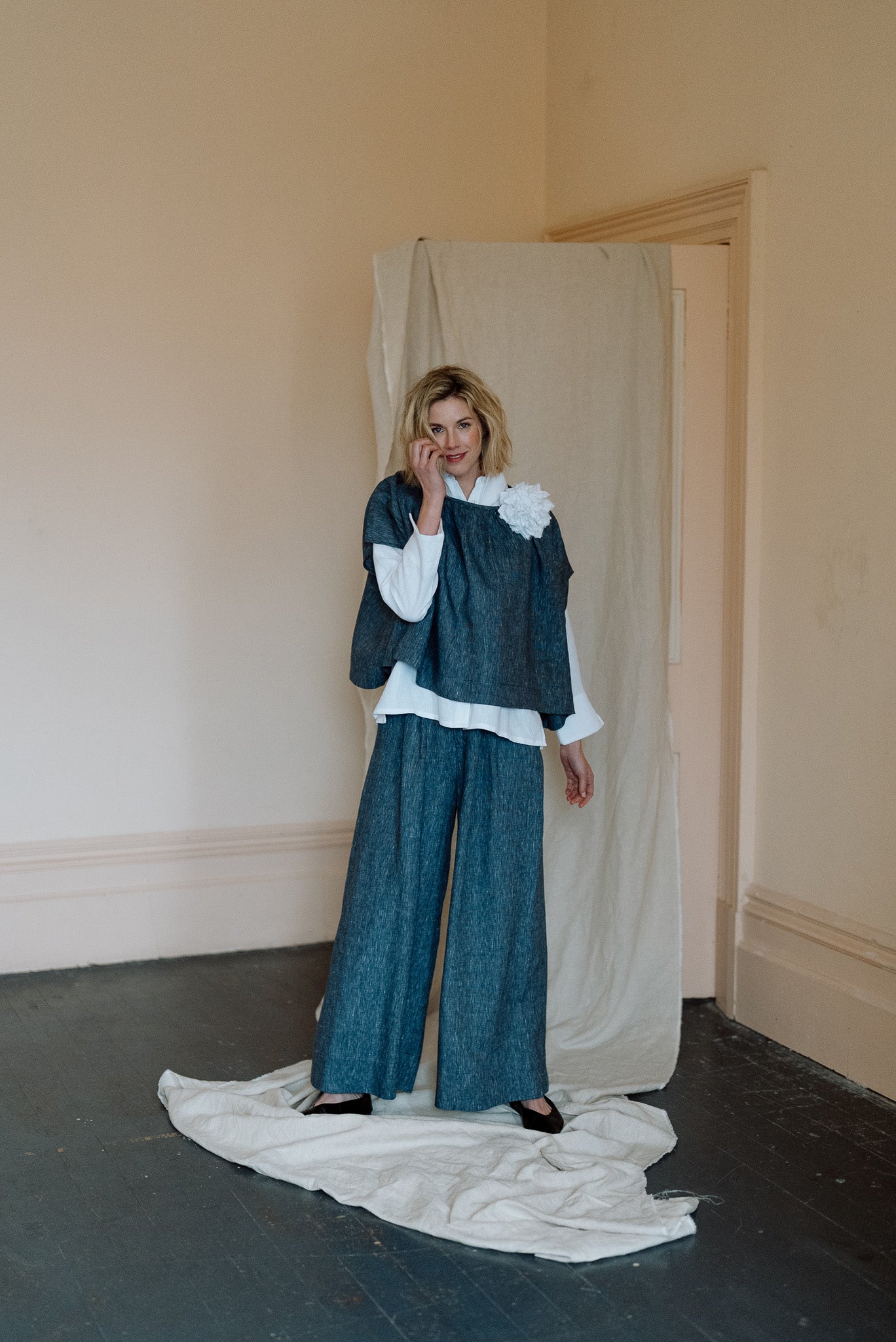 Poppy Top | Navy Pinstripe