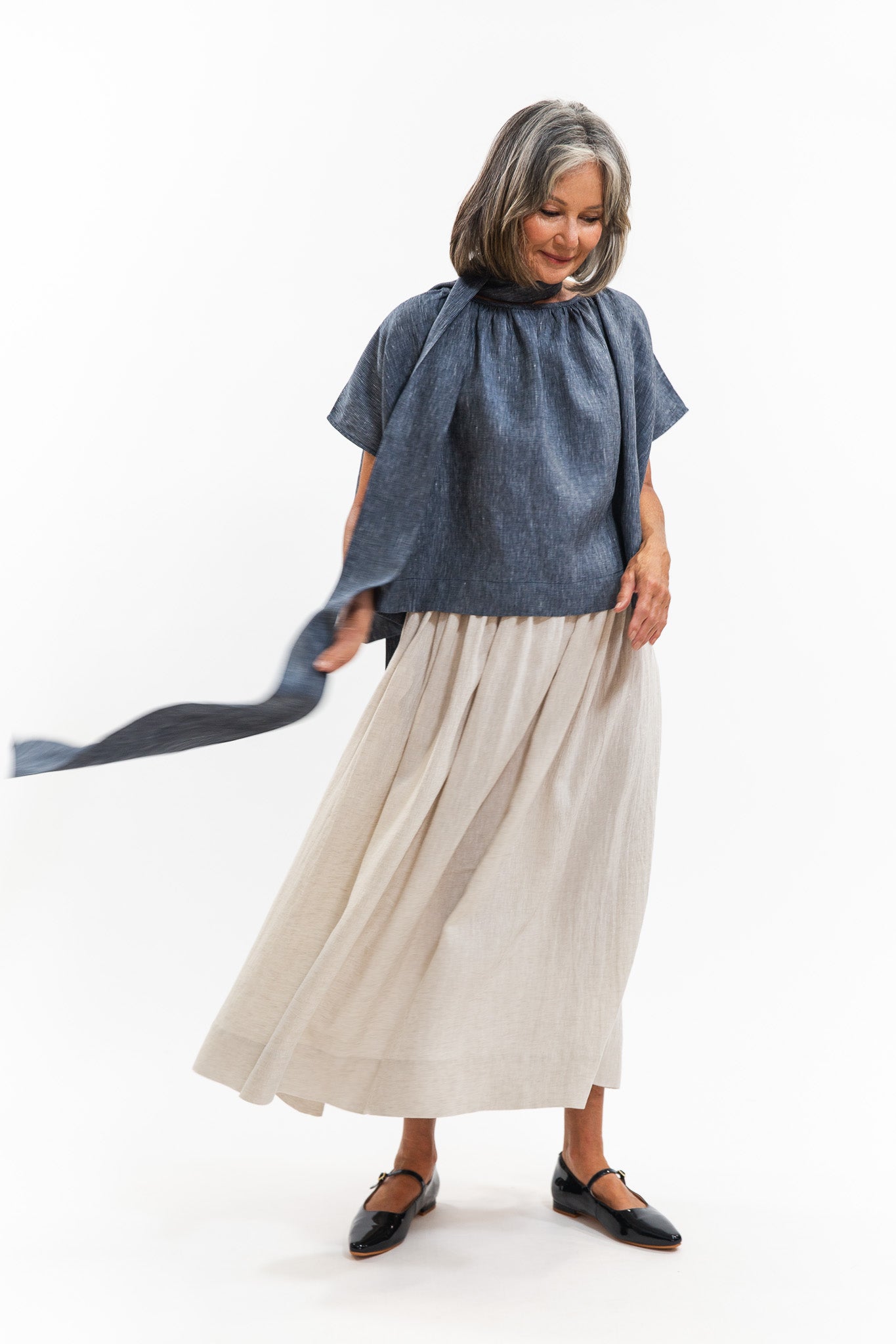 Poppy Top | Navy Pinstripe