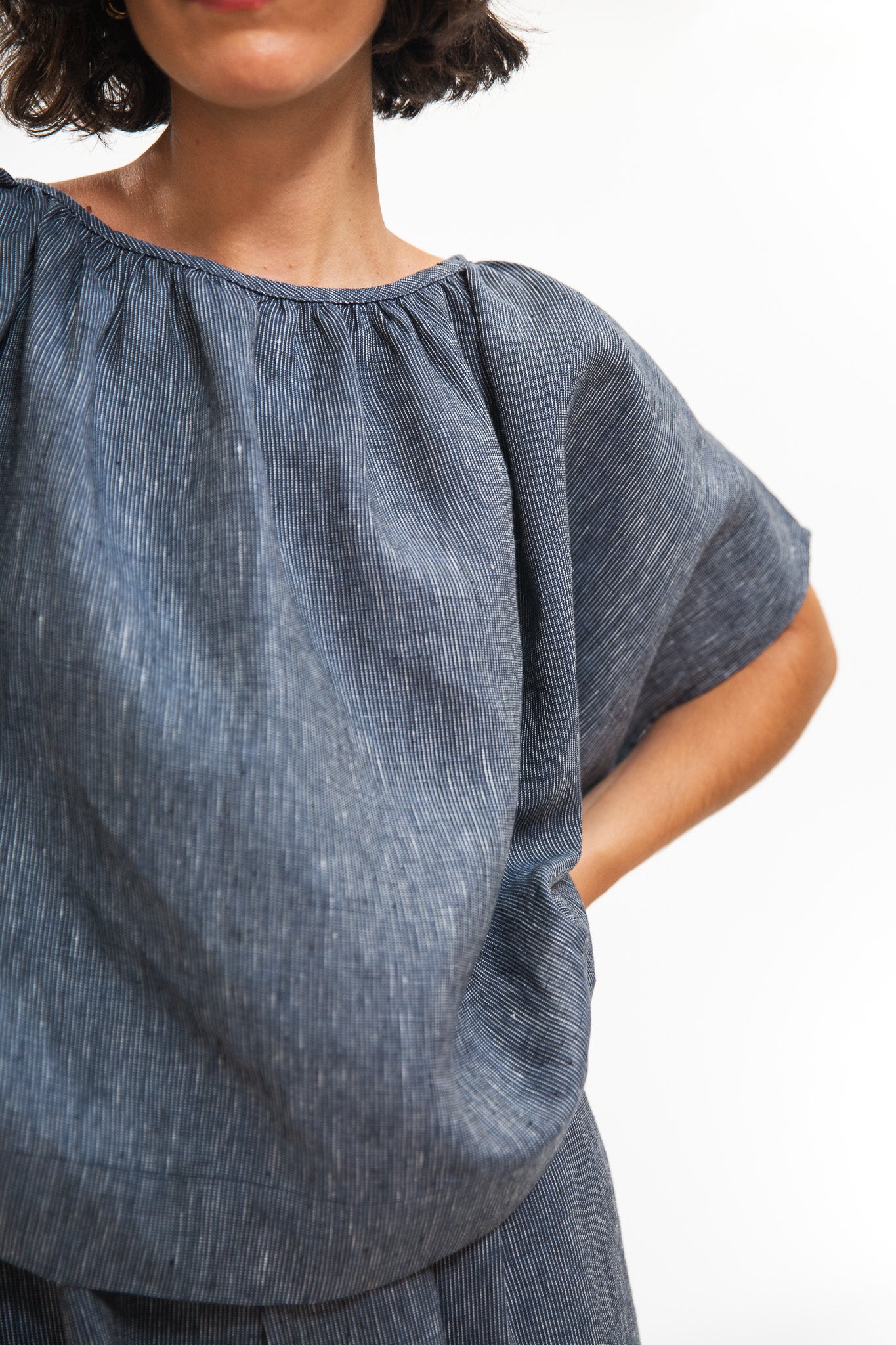 Poppy Top | Navy Pinstripe