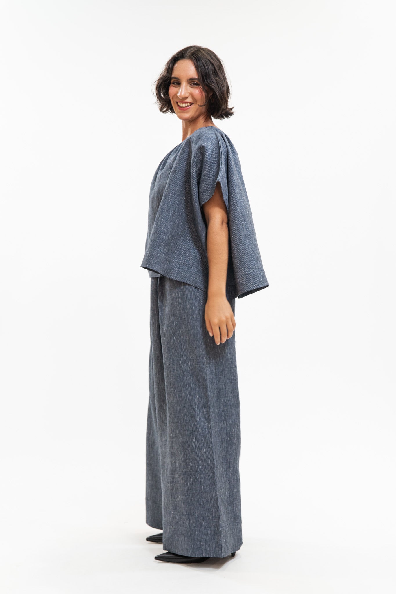 Poppy Top | Navy Pinstripe