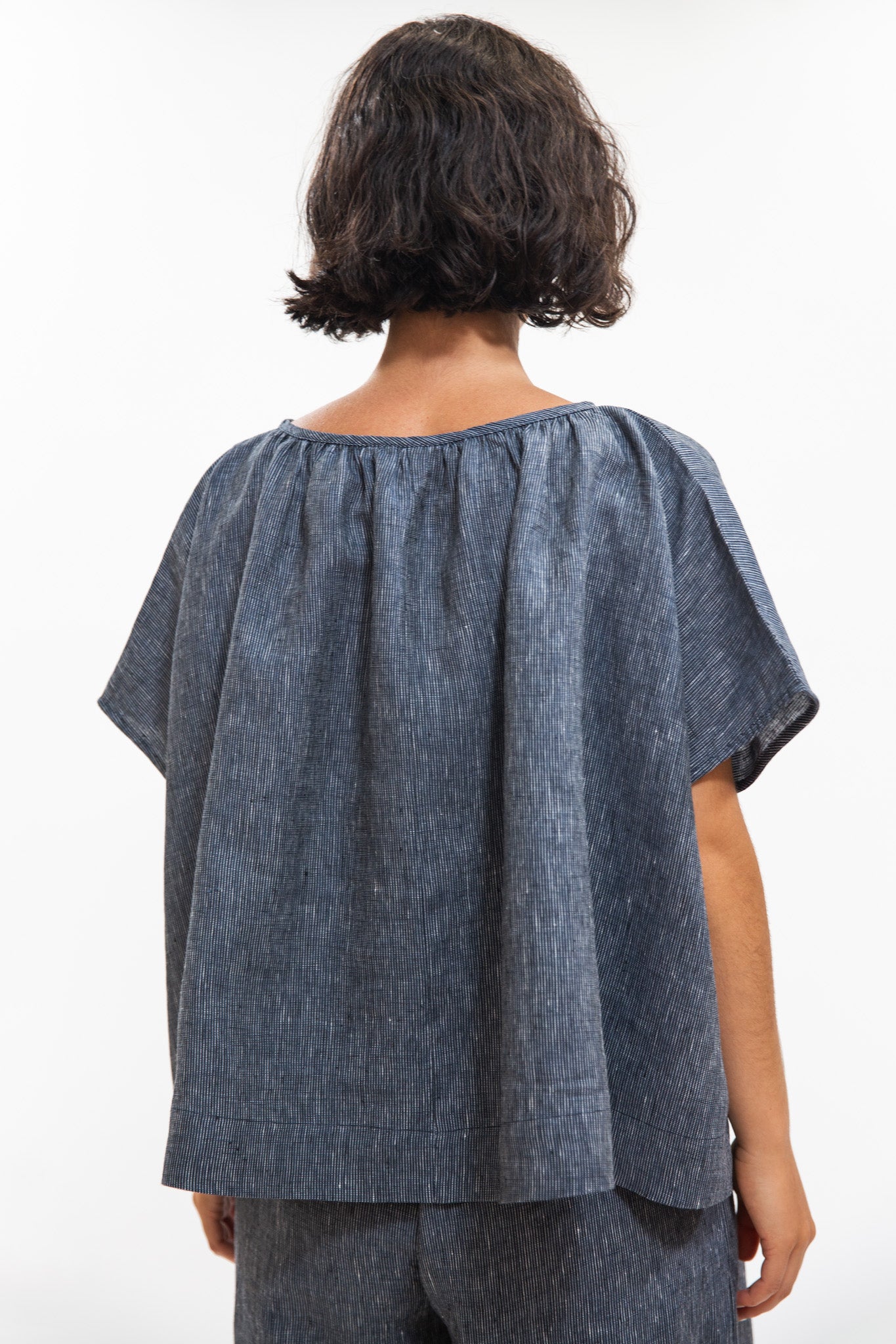 Poppy Top | Navy Pinstripe