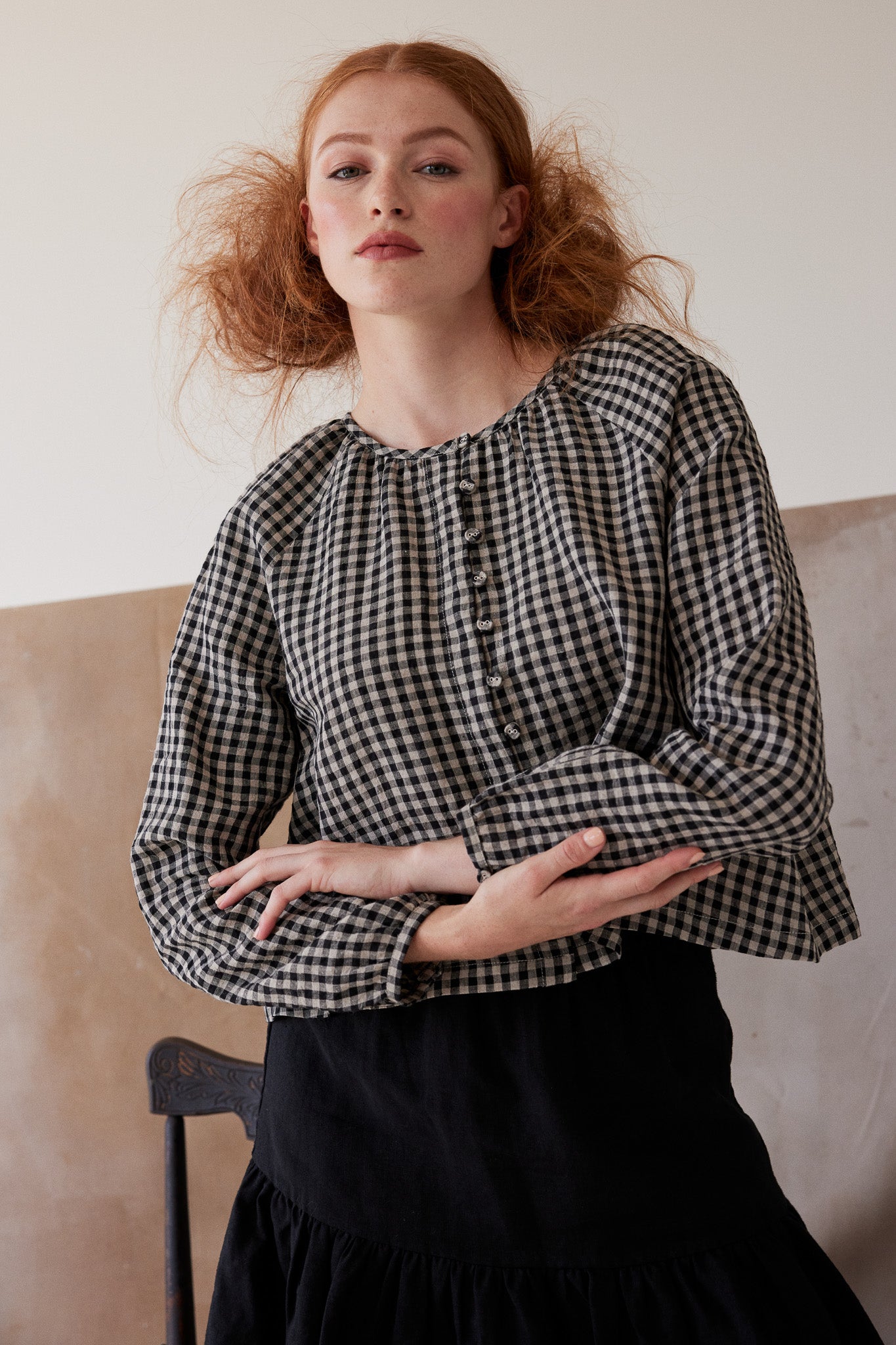 Rhodesia Button Up Blouse | Black Gingham