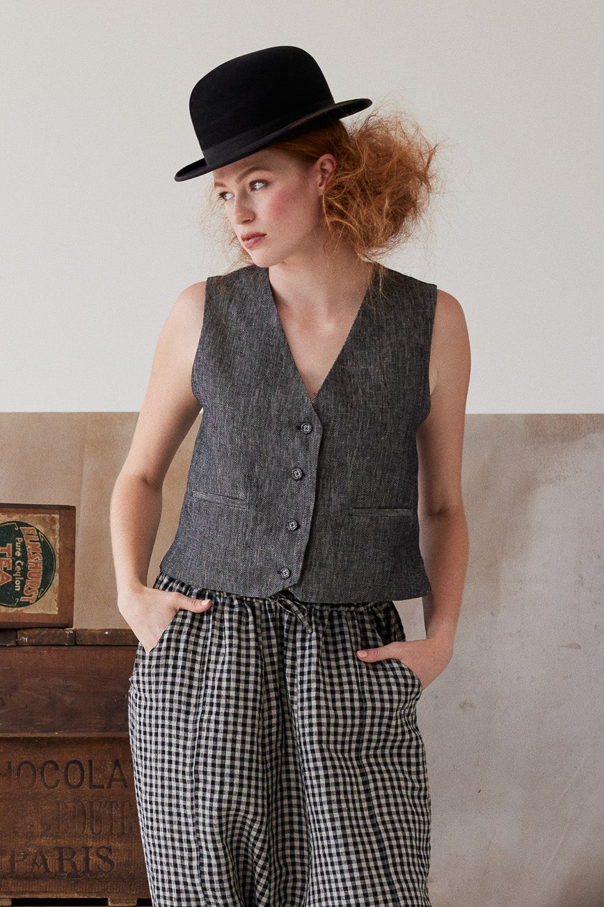 Winston Waistcoat | Black Denim Linen