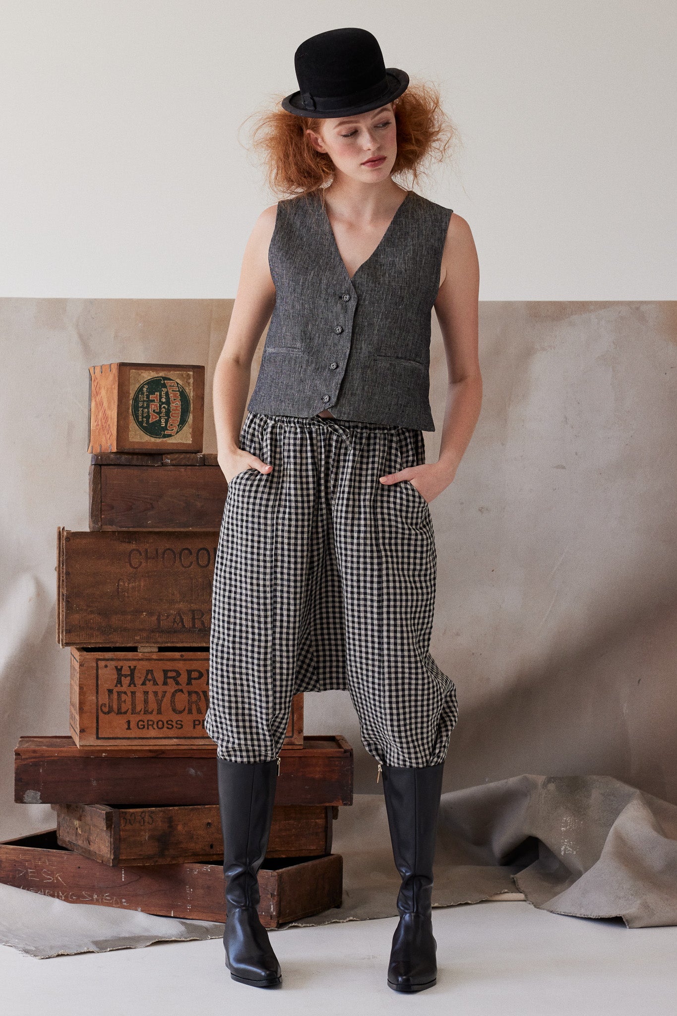 Winston Waistcoat | Black Denim Linen