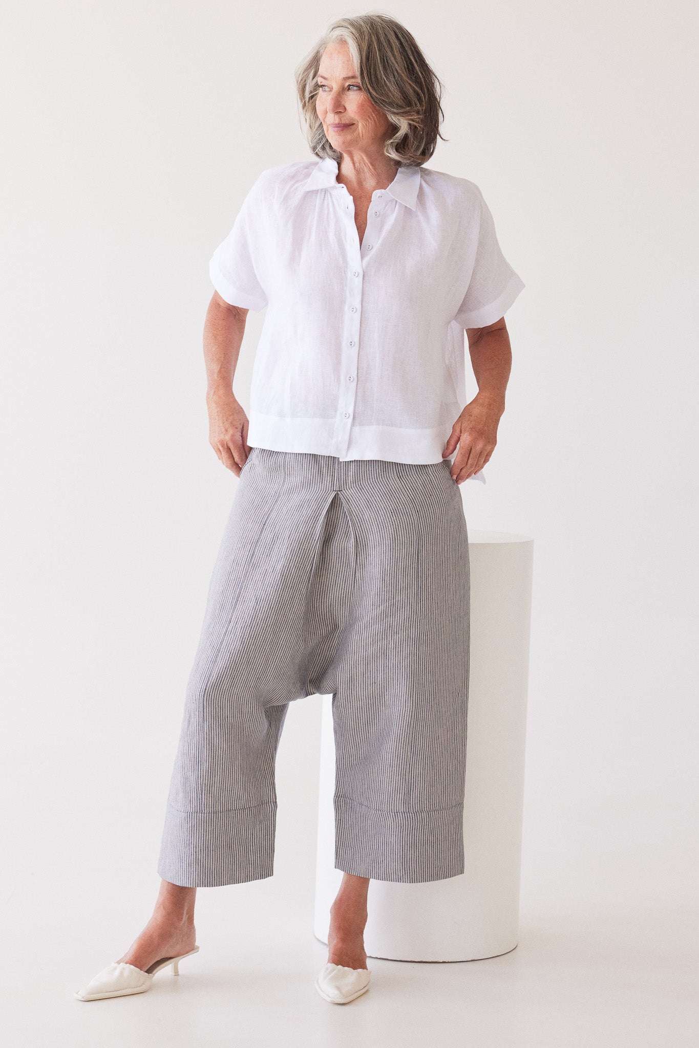 Yuki Drop Crotch Pant | Chambray Stripe