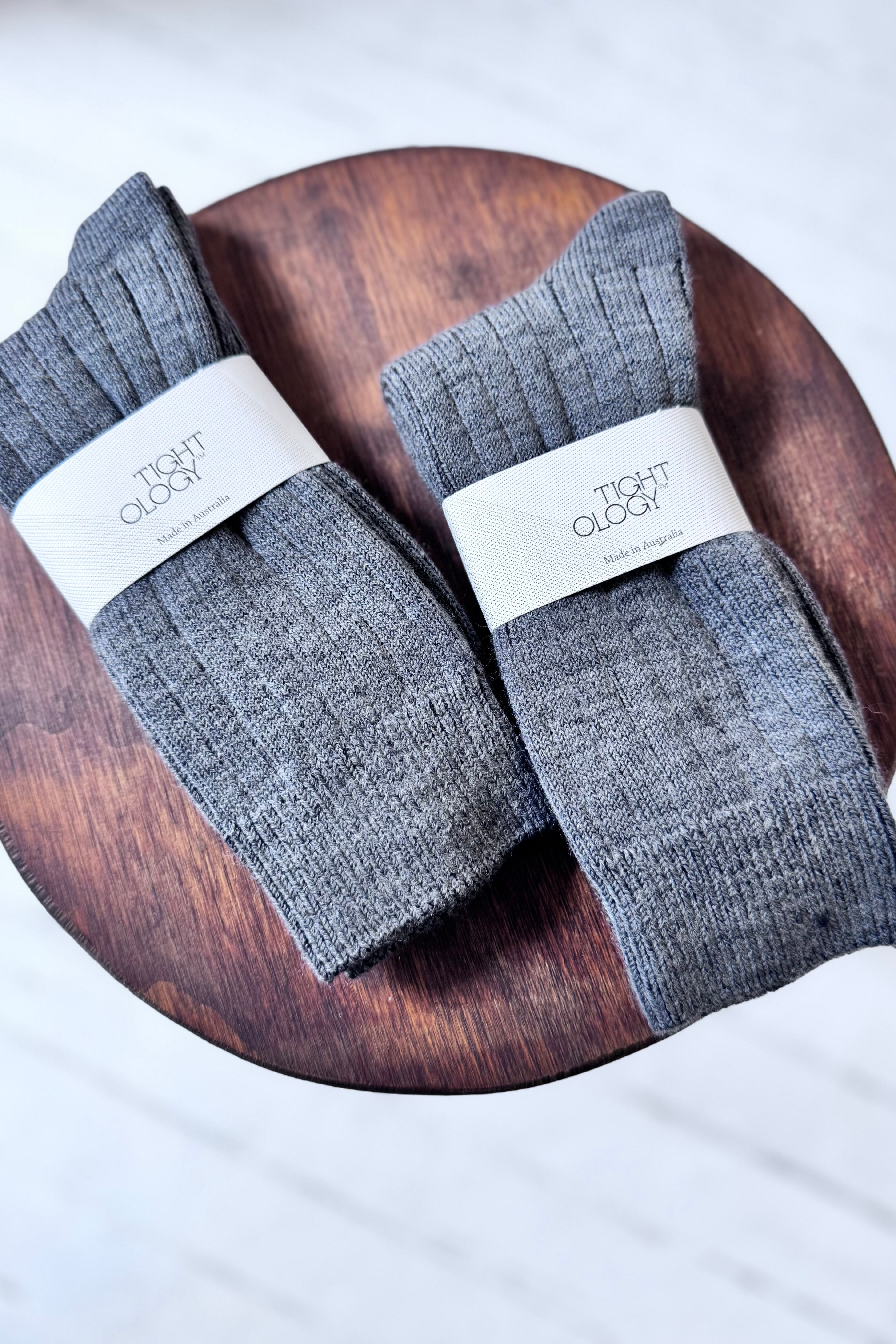 Tightology | Short Rib Merino Socks | Grey
